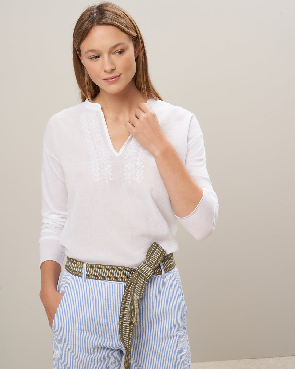 Blouse Femme en coton bi-matière Blanc Tupton - Image principale