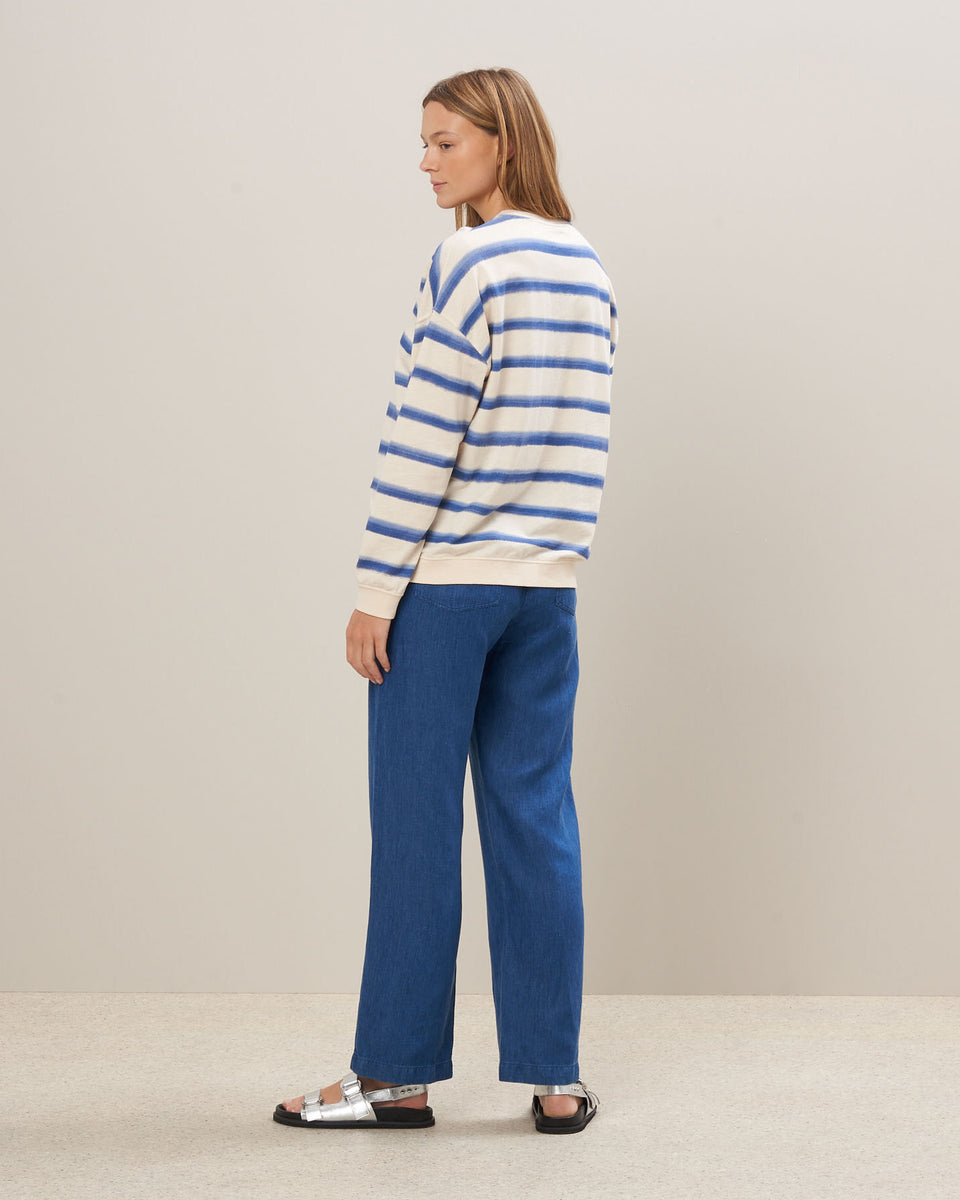 Tayac Women's Blue Striped Off-White Cotton Fleece Sweatshirt - Image alternative