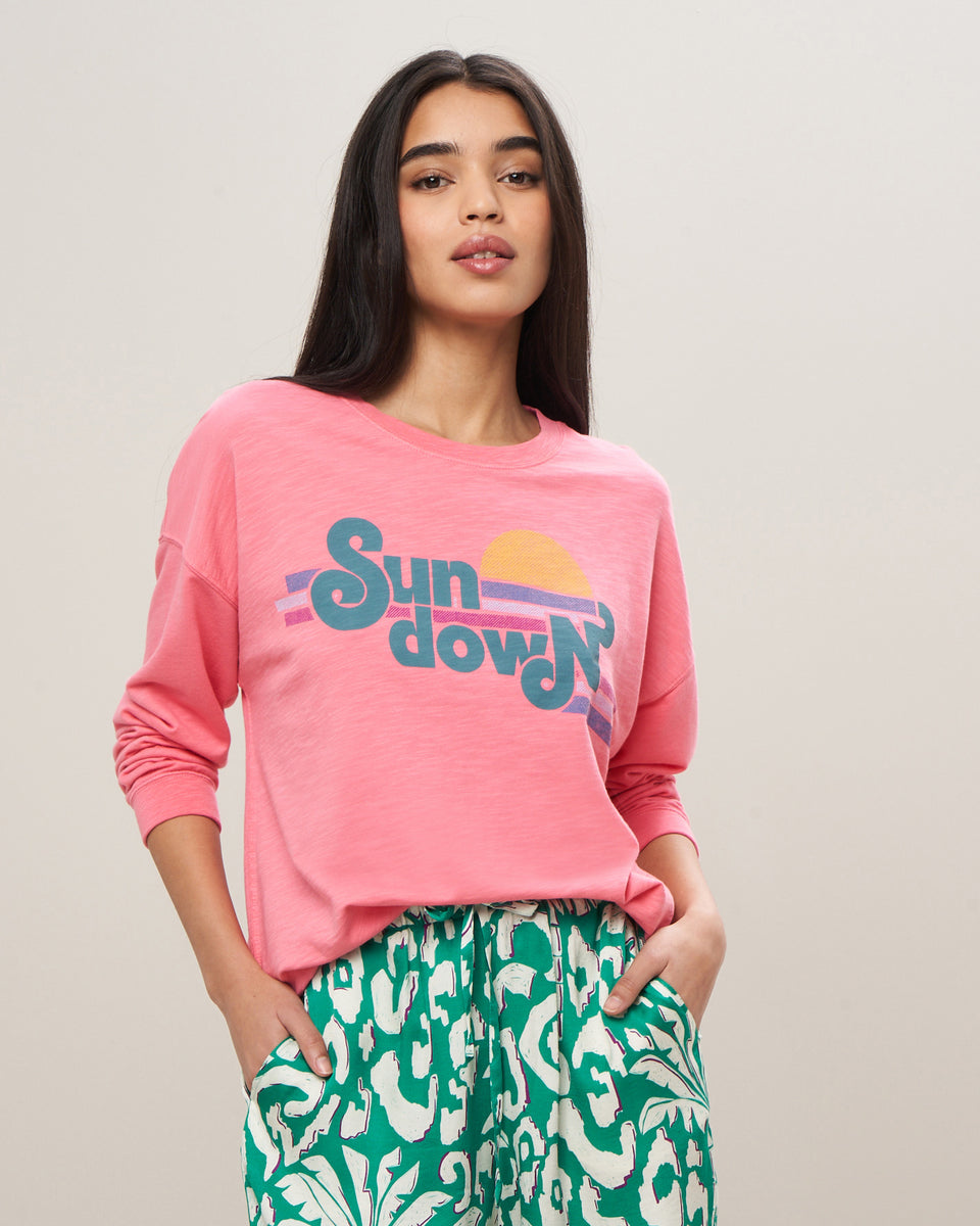 Tarfa Women's Printed Pink Light Cotton Fleece Sweatshirt - Image principale