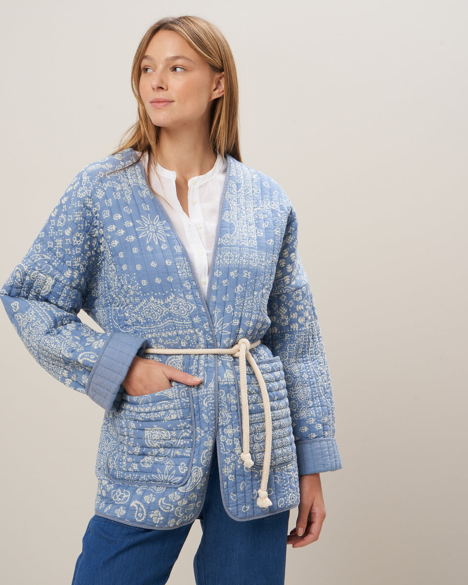 Venice Women's Blue Bandana Printed Cotton Jacket - Image principale