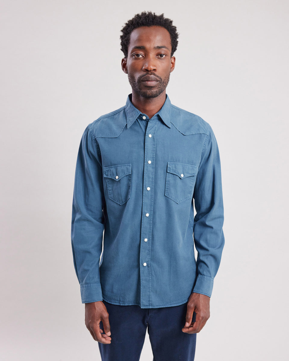 Phoenix Men's Cobalt Blue tencel & cotton Shirt - Image alternative