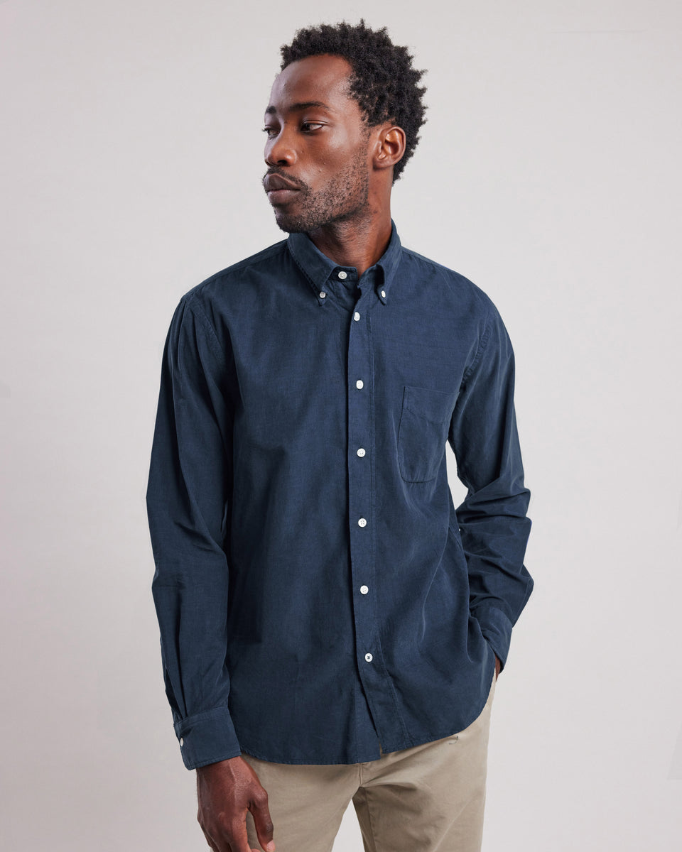 Pitt Men's Midnight Blue thin corduroy Shirt - Image principale