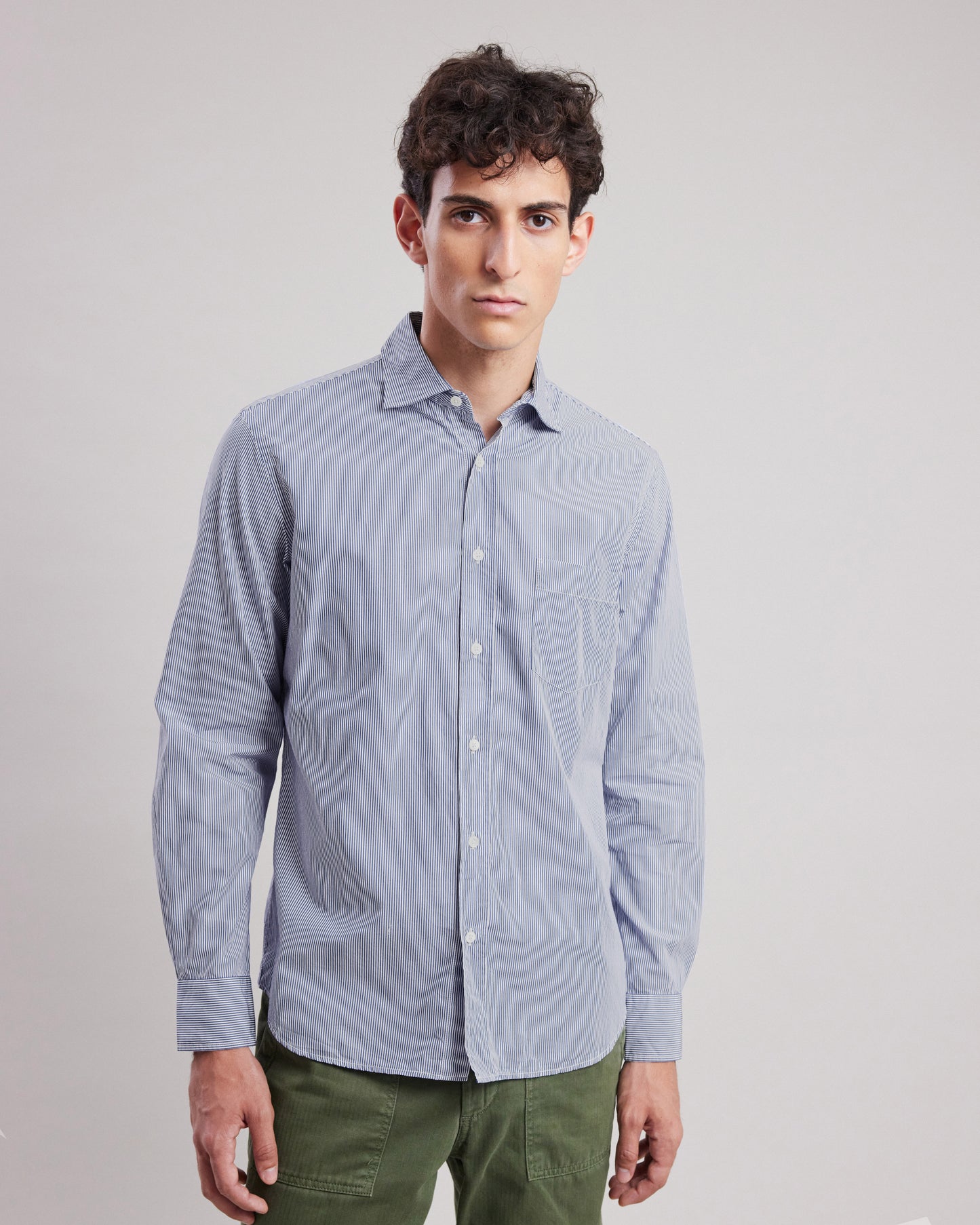 Paul Men's striped Blue Poplin Shirt