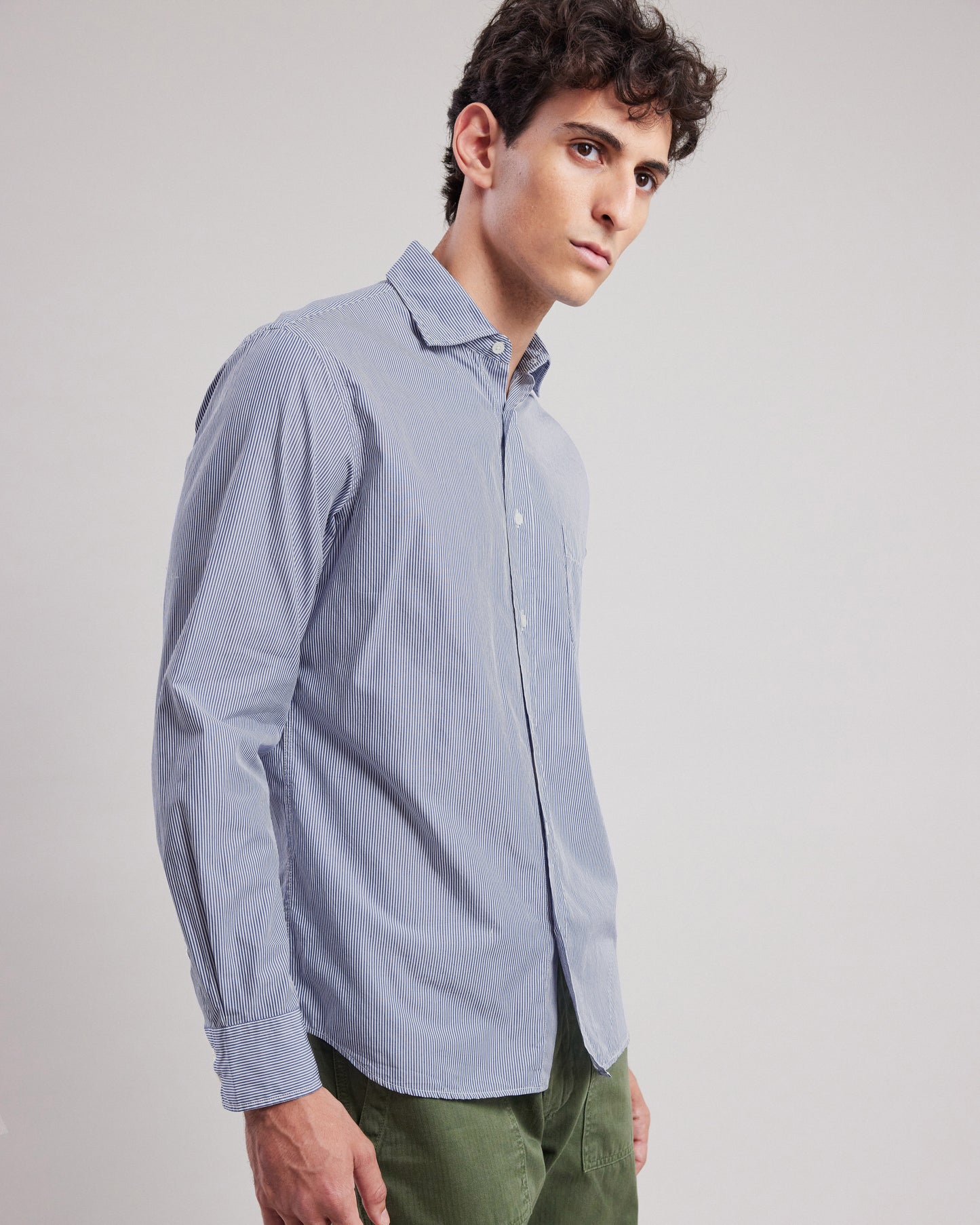 Paul Men's striped Blue Poplin Shirt