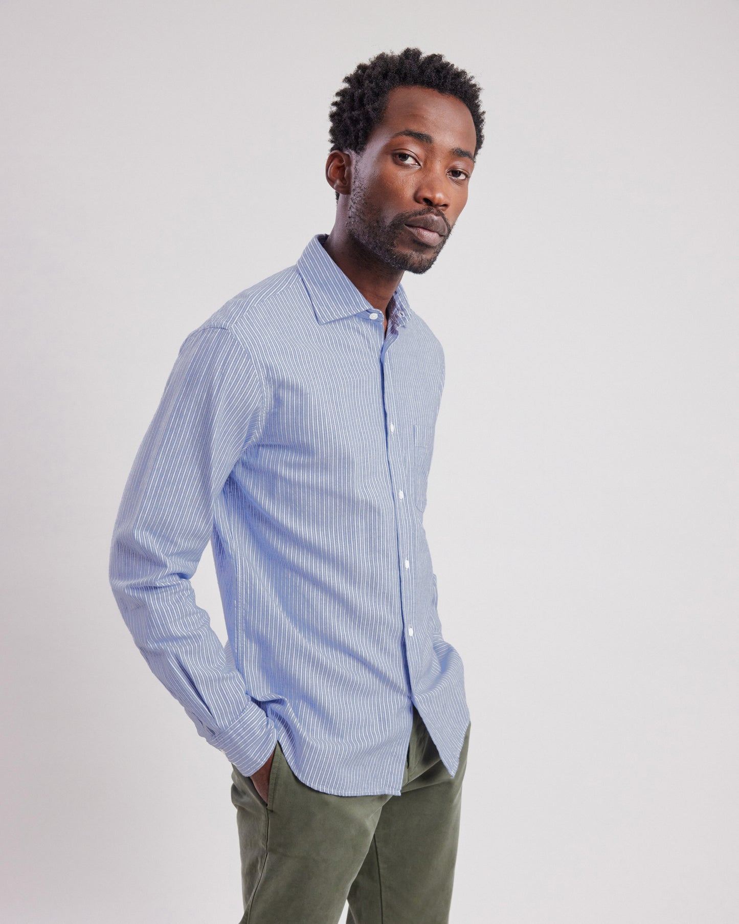 Chemise Homme en gabardine de coton à rayures Bleu Paul