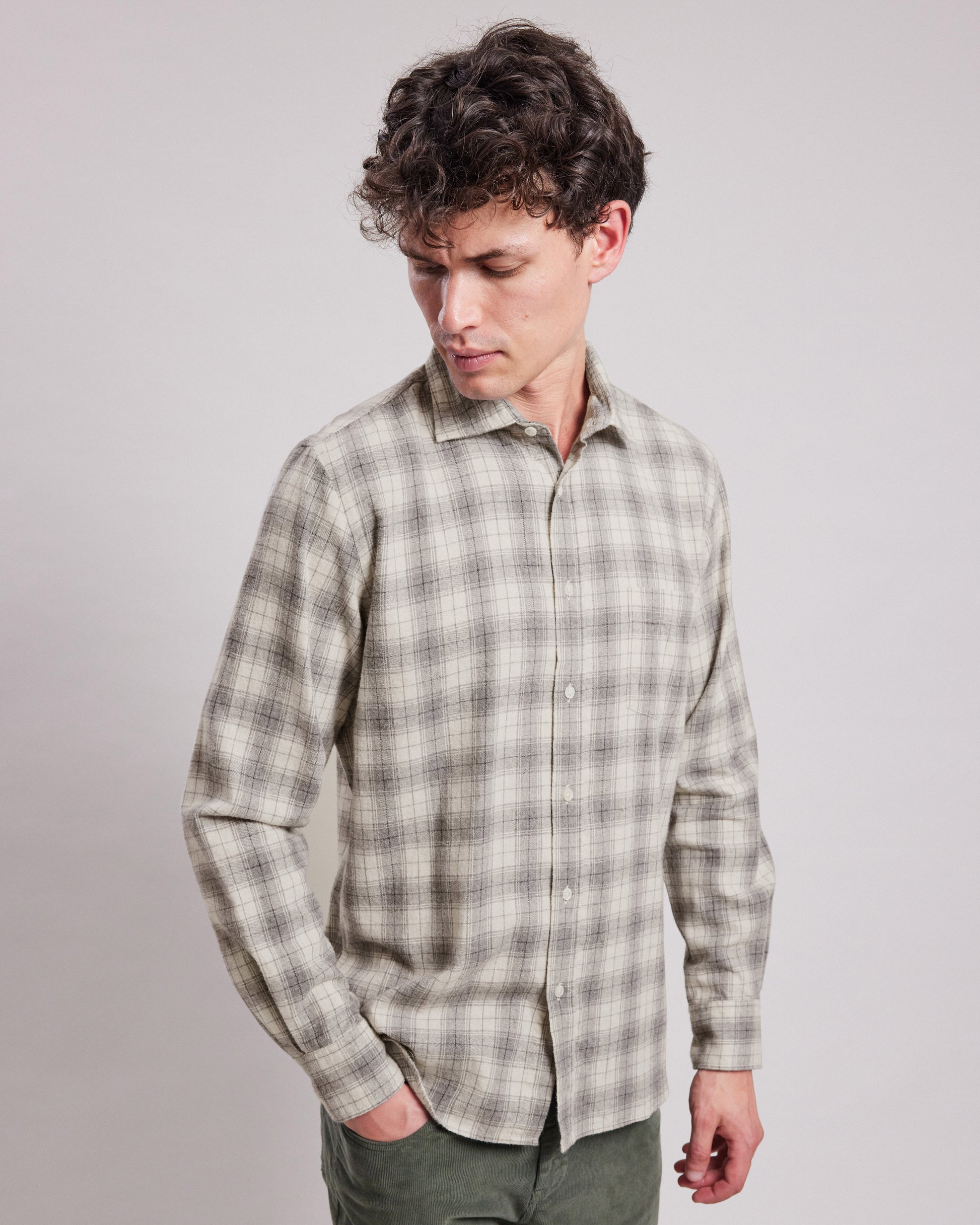 Chemise Homme en flanelle à carreaux Gris & Beige Paul