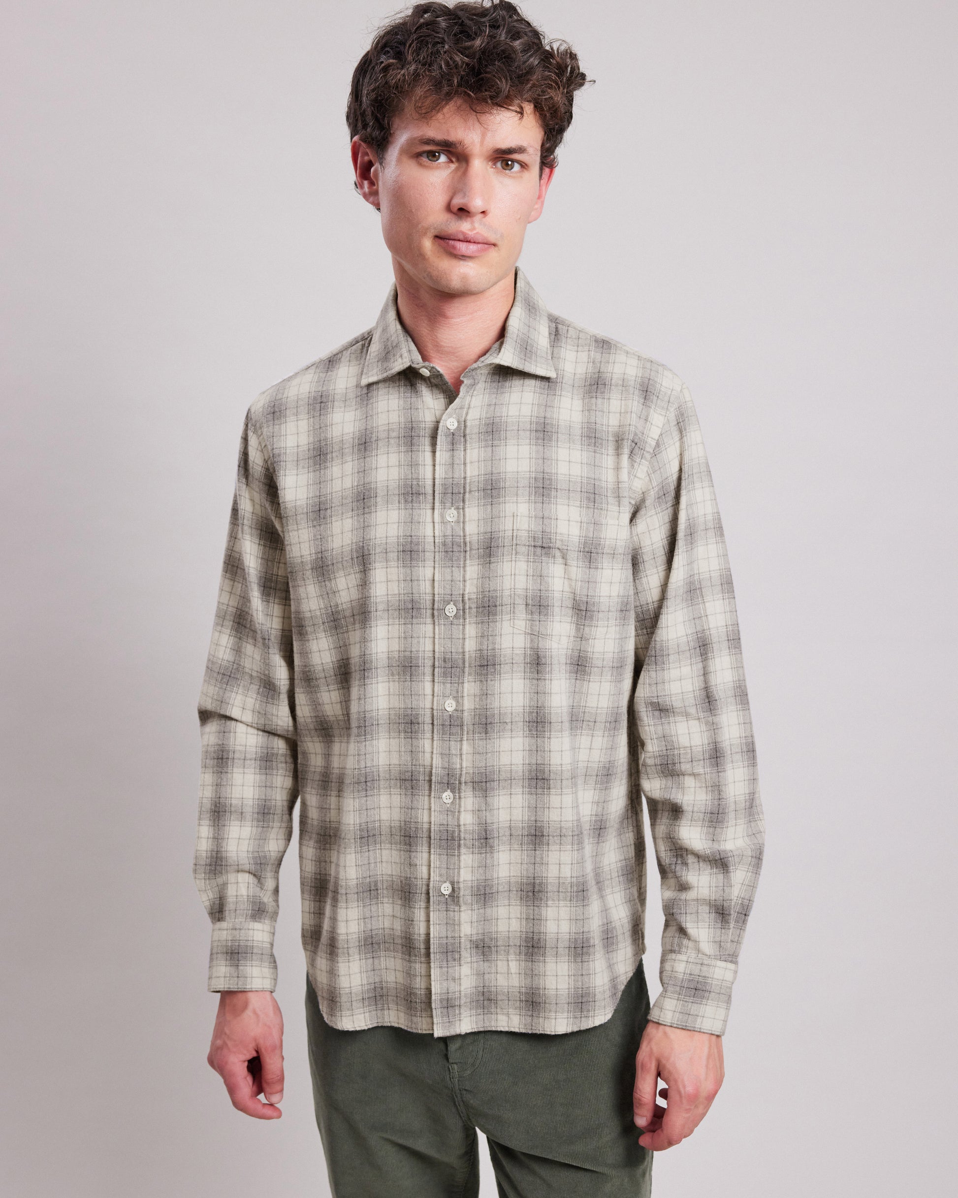 Chemise Homme en flanelle à carreaux Gris & Beige Paul