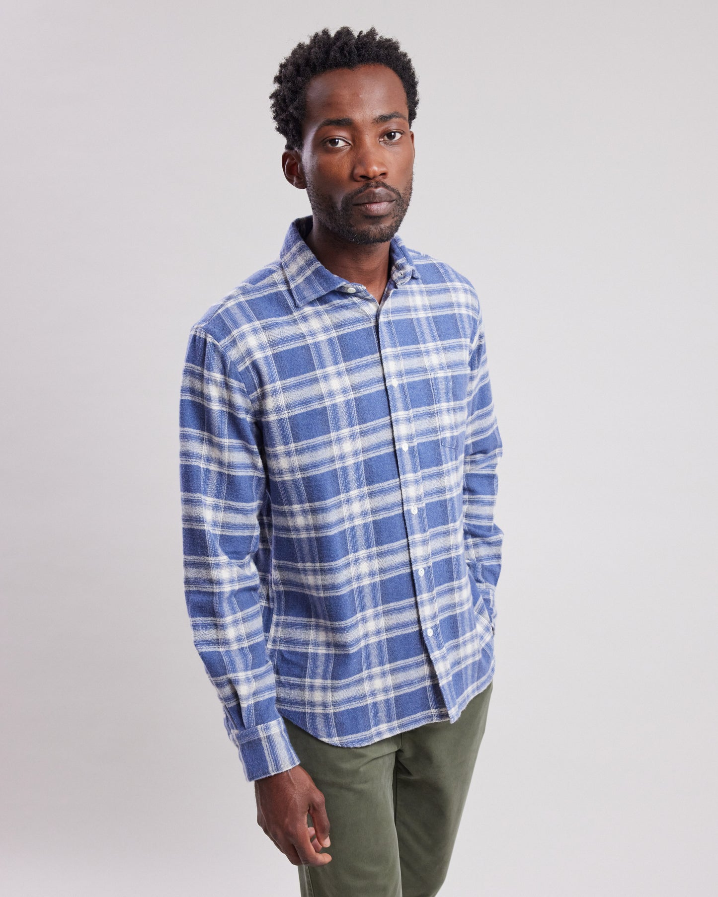 Chemise Homme en flanelle à carreaux Bleu denim Paul