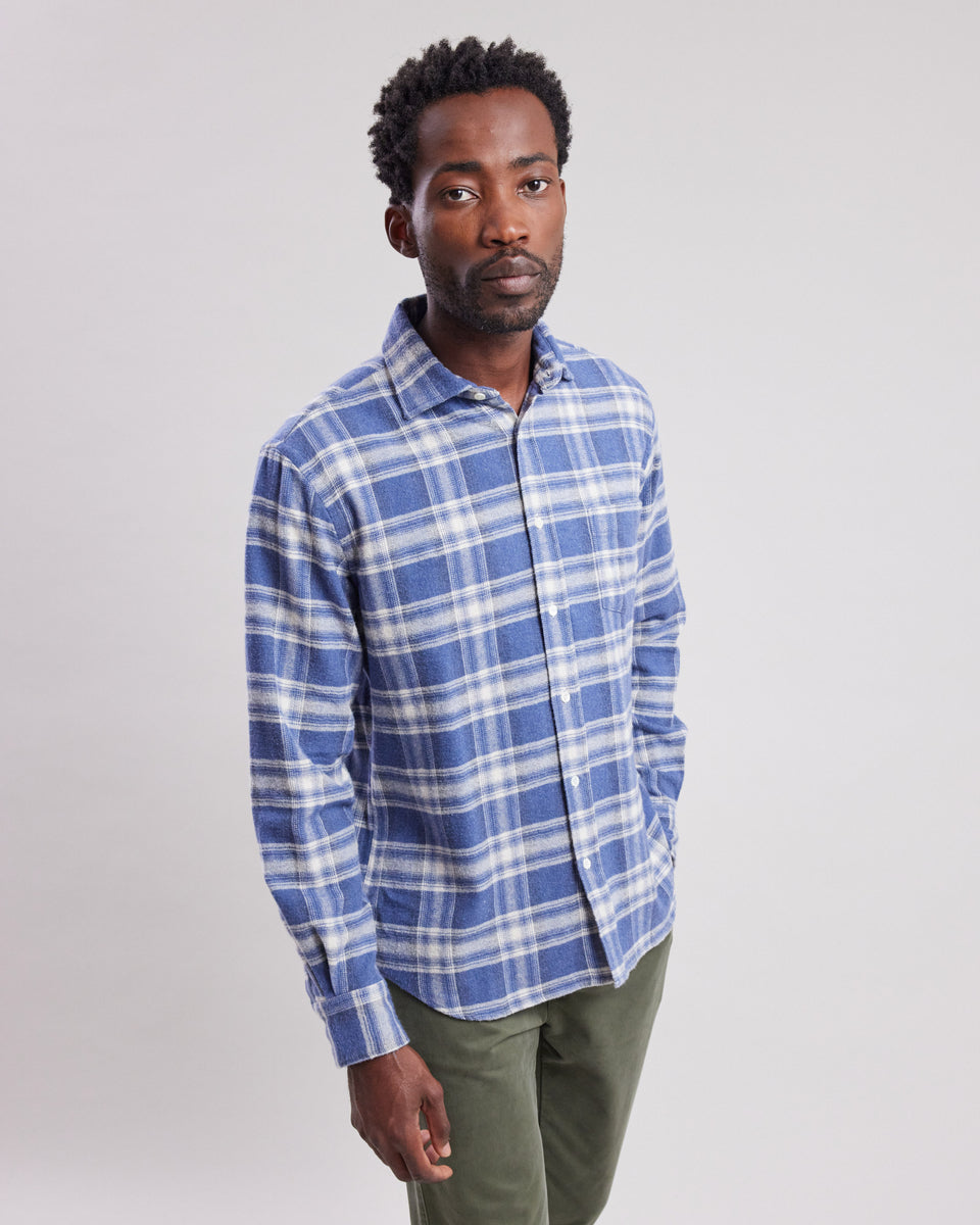 Chemise Homme en flanelle à carreaux Bleu denim Paul - Image principale