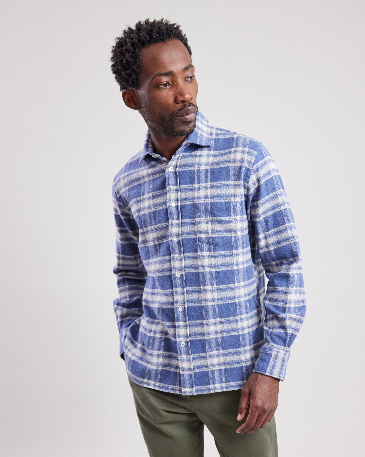 Chemise Homme en flanelle à carreaux Bleu denim Paul