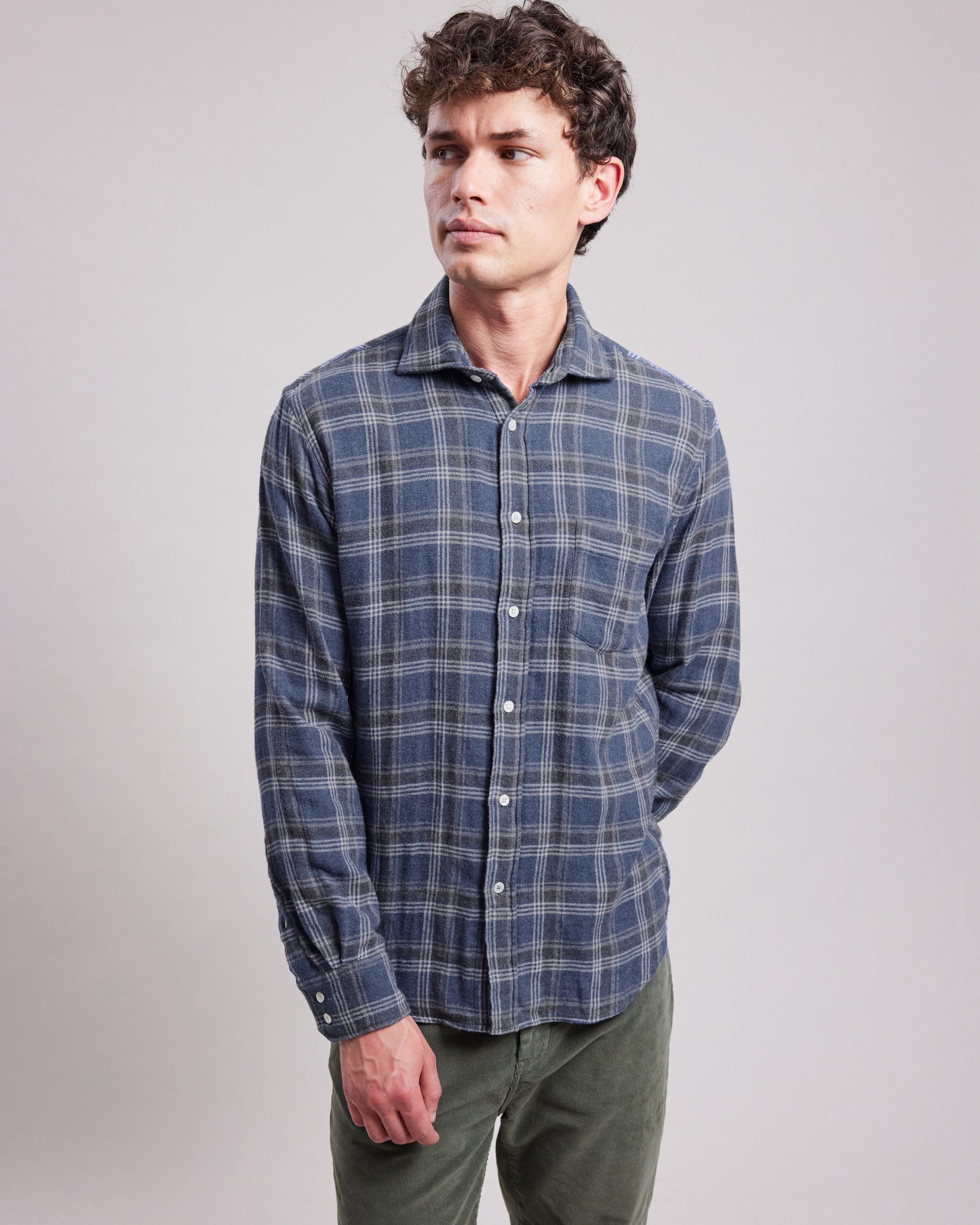 Paul Men's Blue double face plaid flannel Shirt