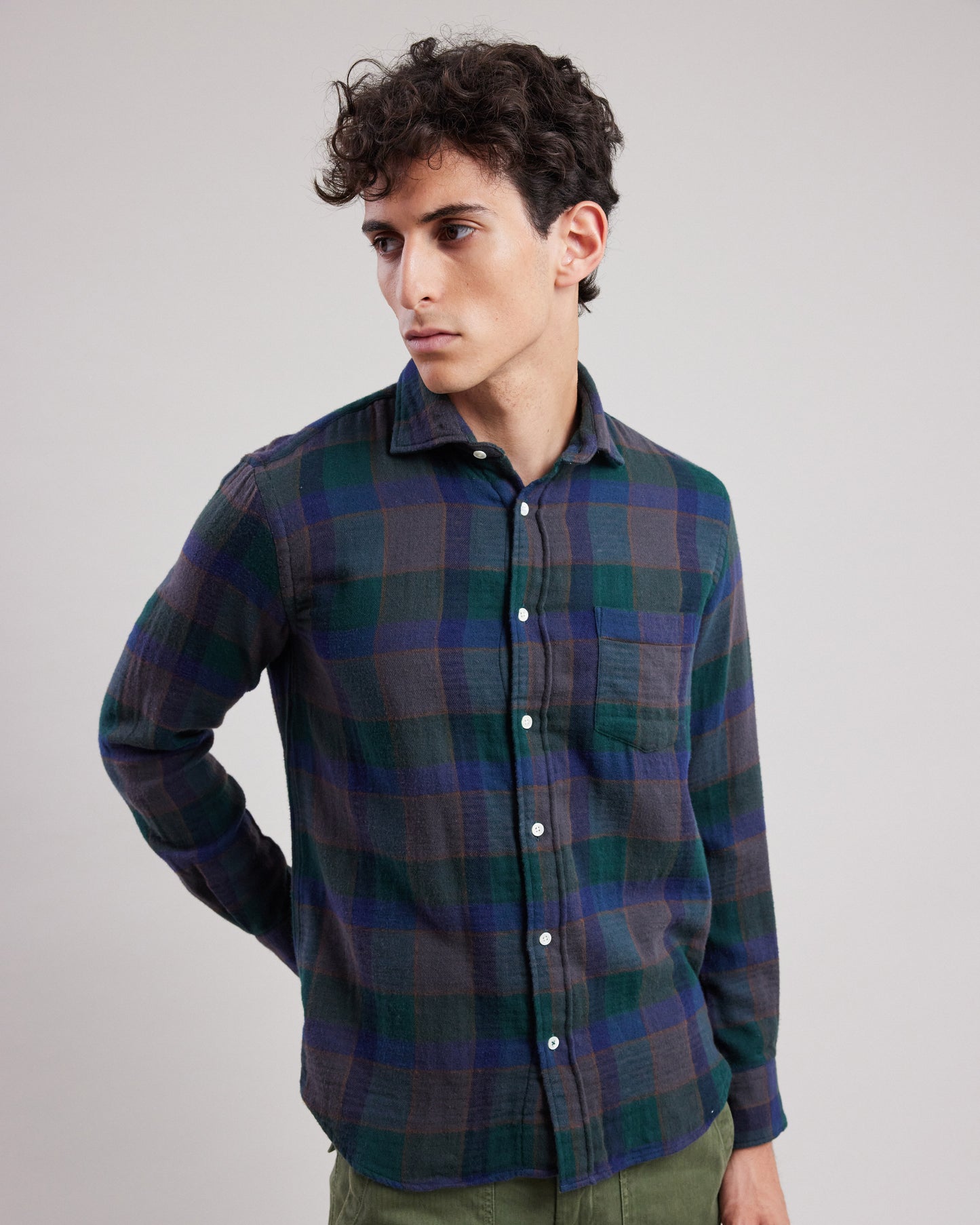 Paul Men's Green double face plaid flannel Shirt