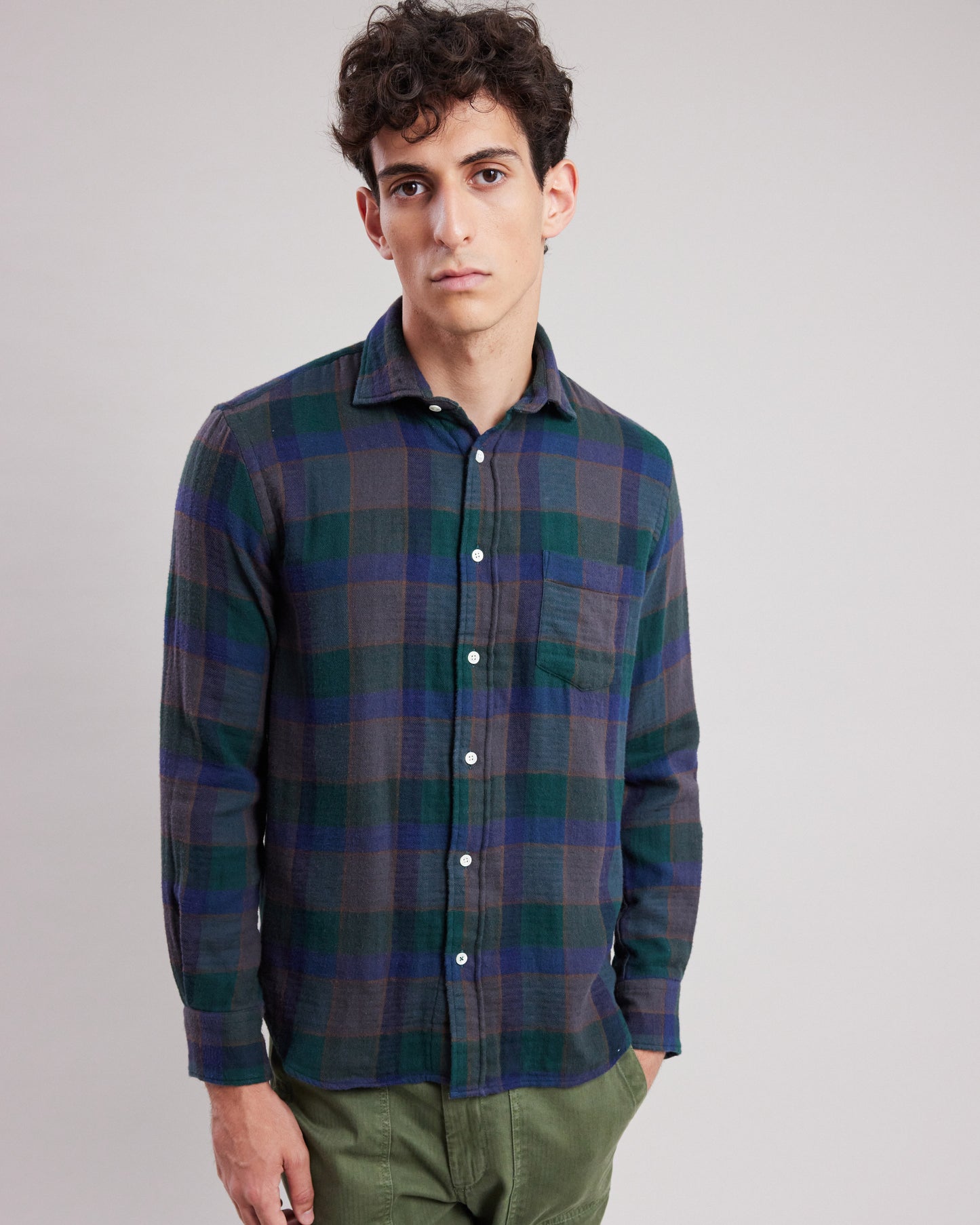 Paul Men's Green double face plaid flannel Shirt