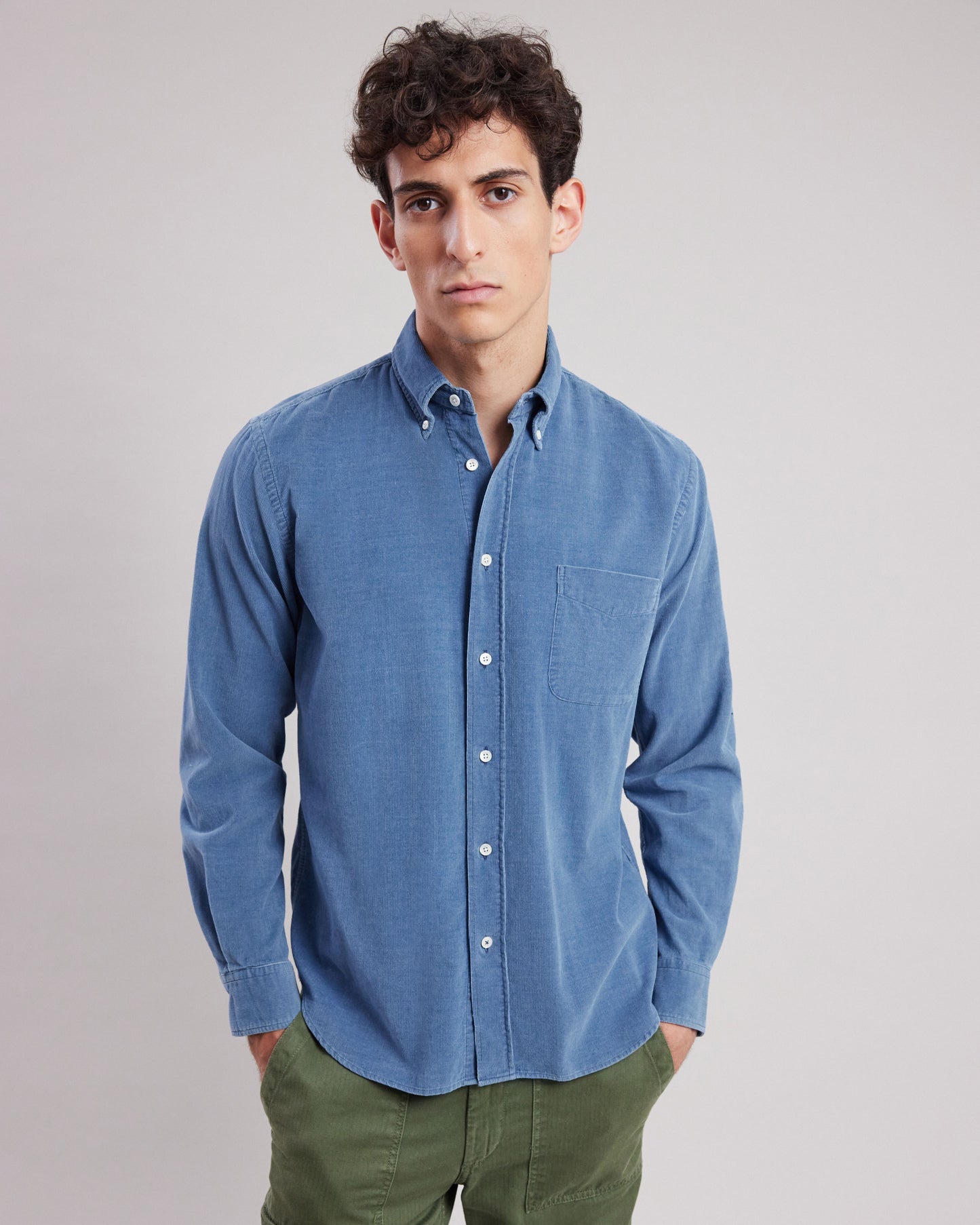 Pitt Men's Light Indigo thin corduroy Shirt