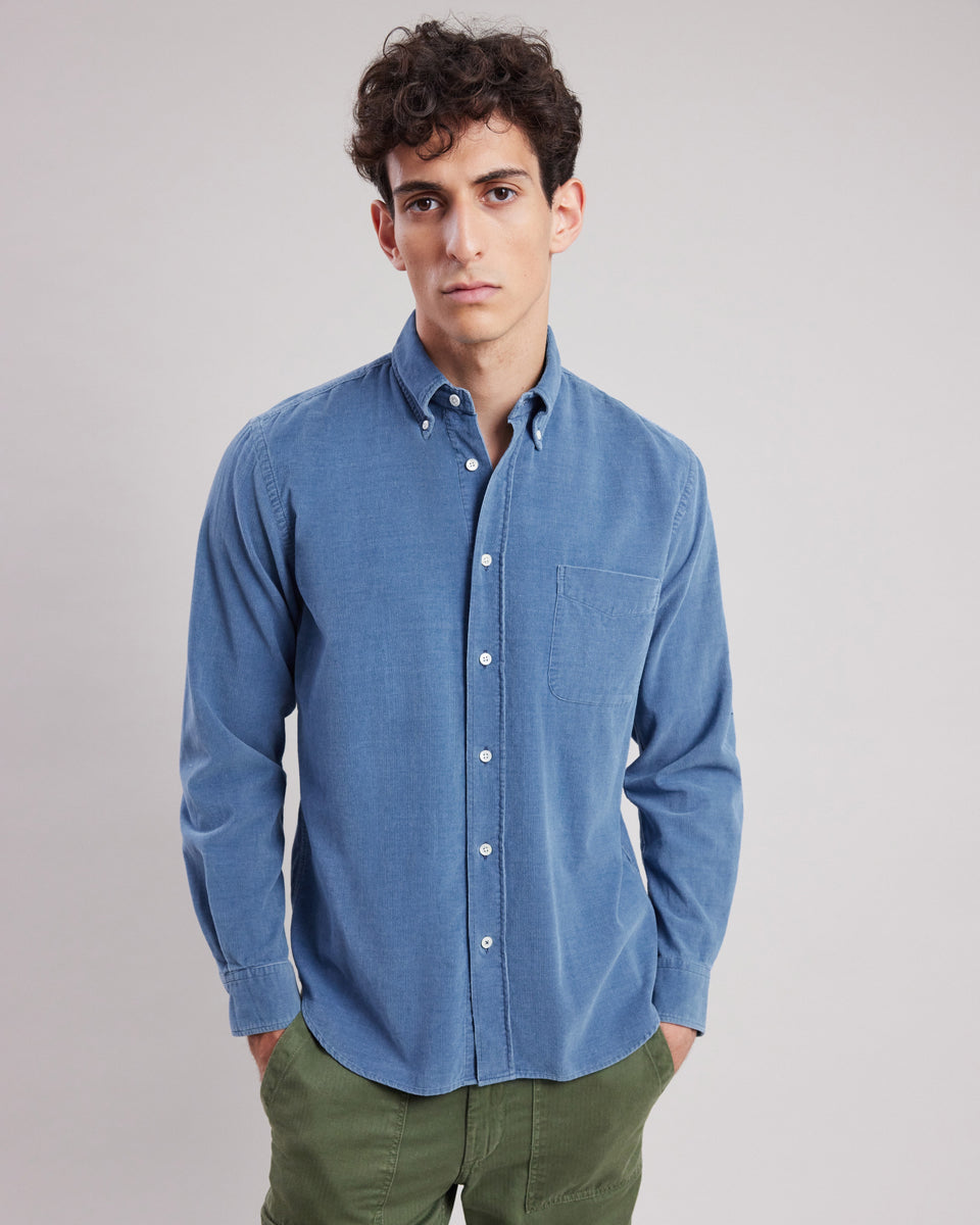 Pitt Men's Light Indigo thin corduroy Shirt - Image principale