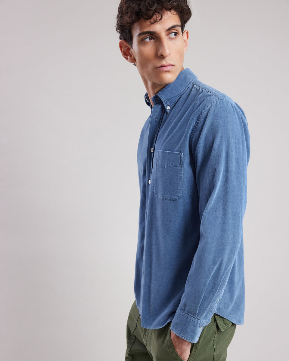 Pitt Men's Light Indigo thin corduroy Shirt - Image alternative