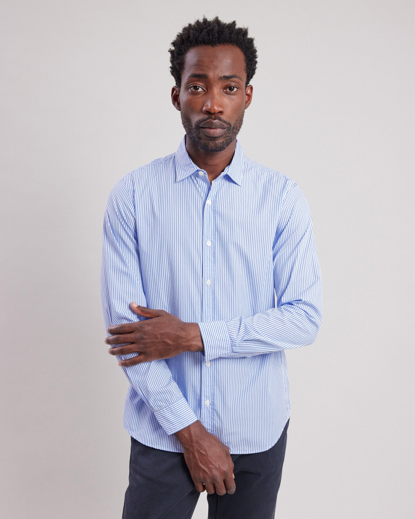 Chemise Homme en popeline  à rayures Bleu Ciel Sammy