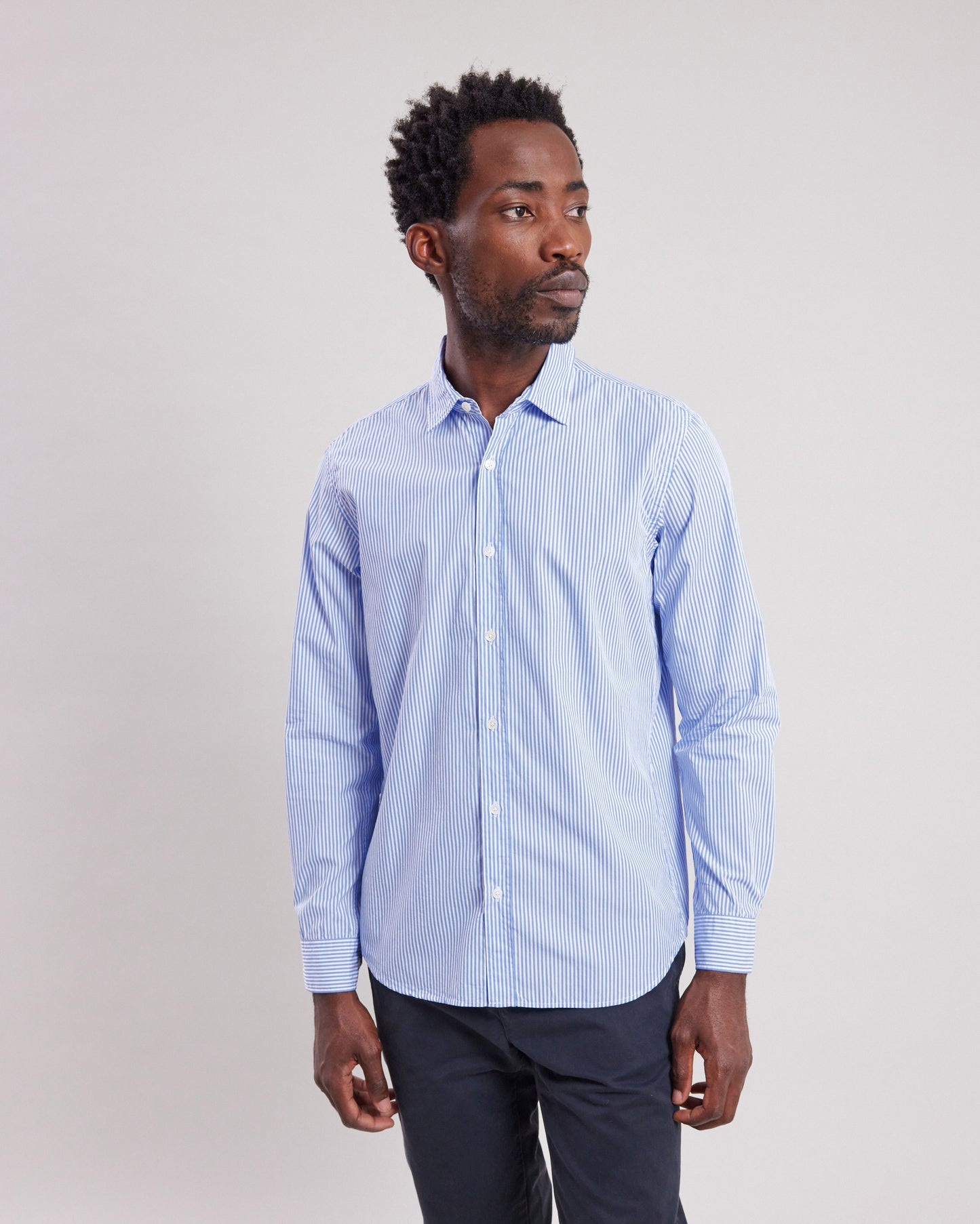 Chemise Homme en popeline  à rayures Bleu Ciel Sammy