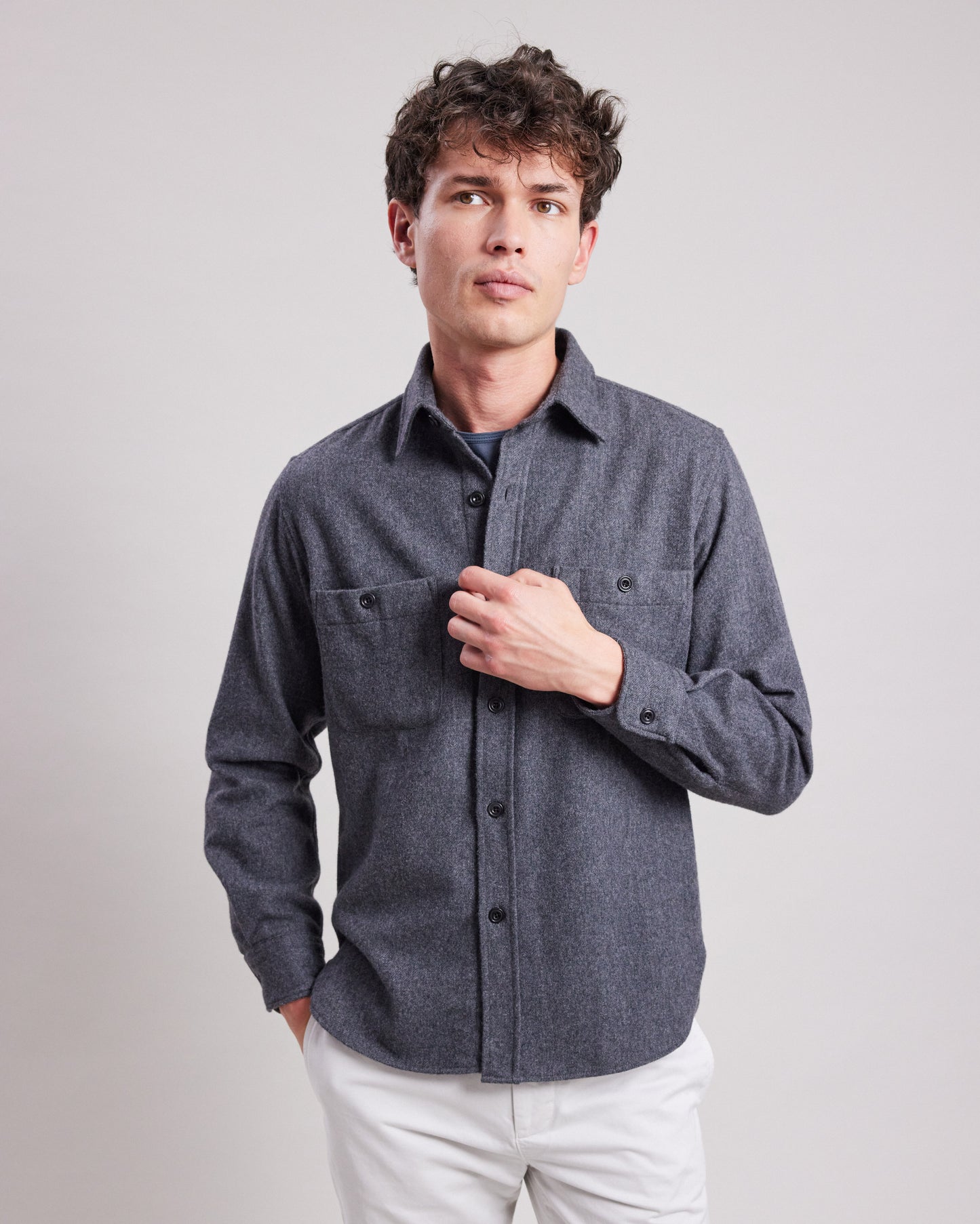 Chemise Homme en flanelle de laine Gris Percey