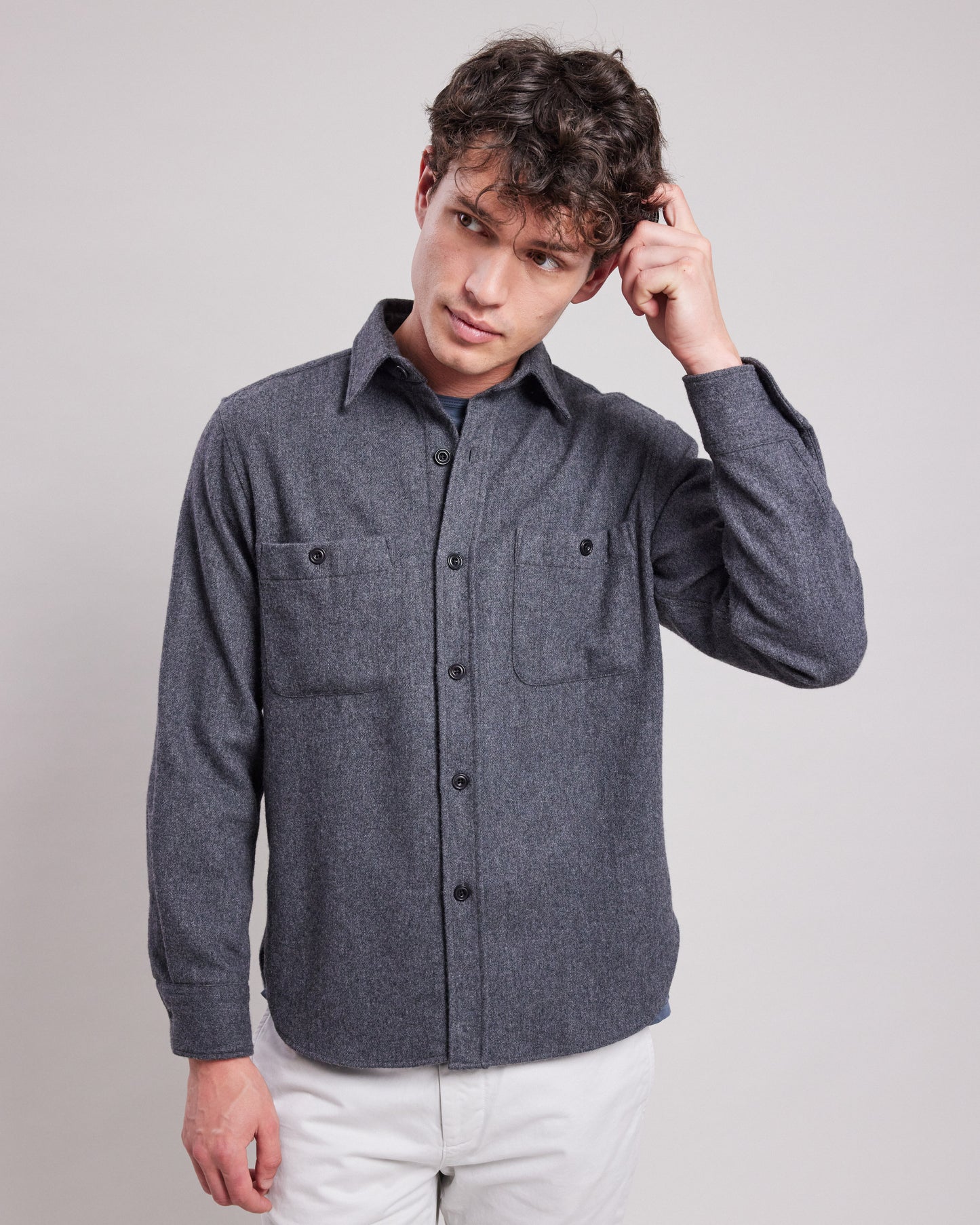 Chemise Homme en flanelle de laine Gris Percey