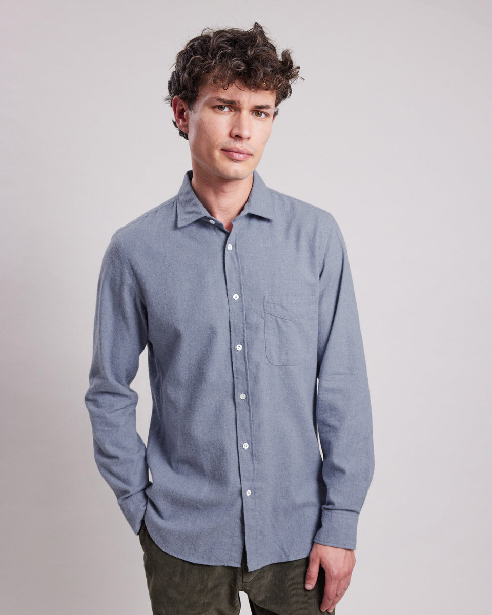 Chemise Homme en flanelle de coton Bleu denim Storm - Image principale