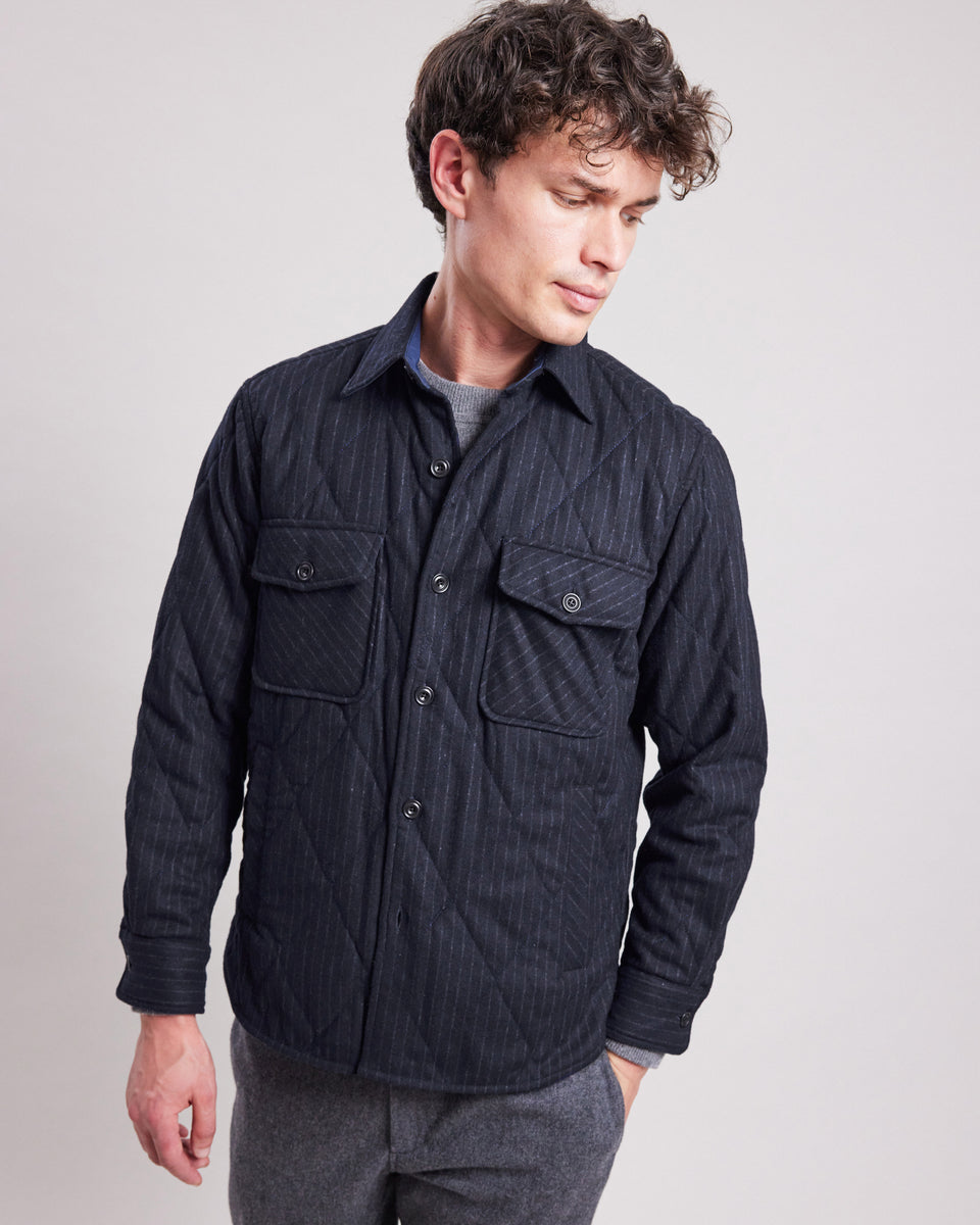 Peter Men's Navy Blue striped wool flannel Shirt - Image principale