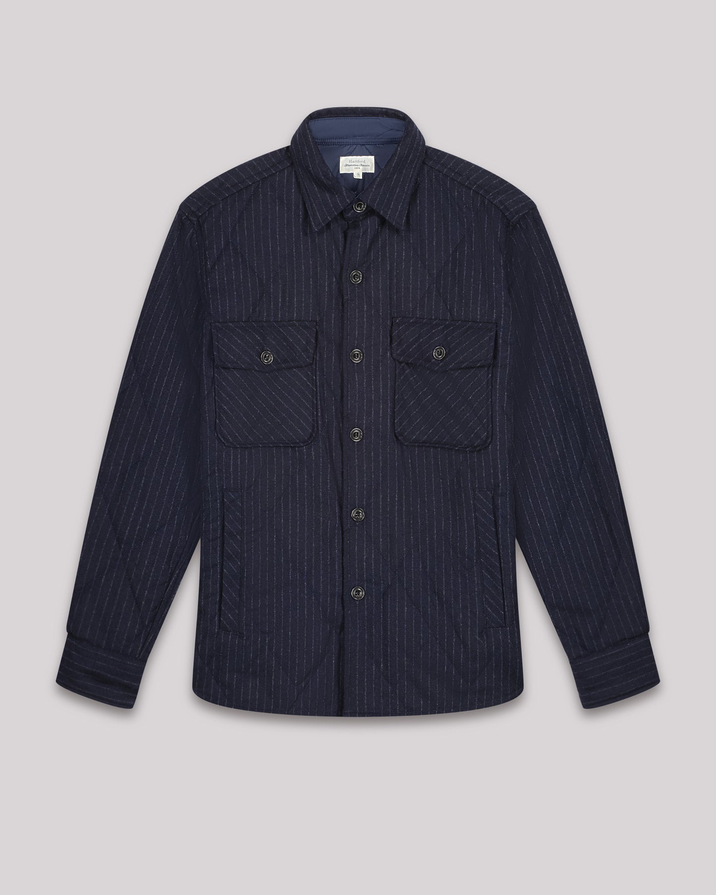 Peter Men's Navy Blue striped wool flannel Shirt