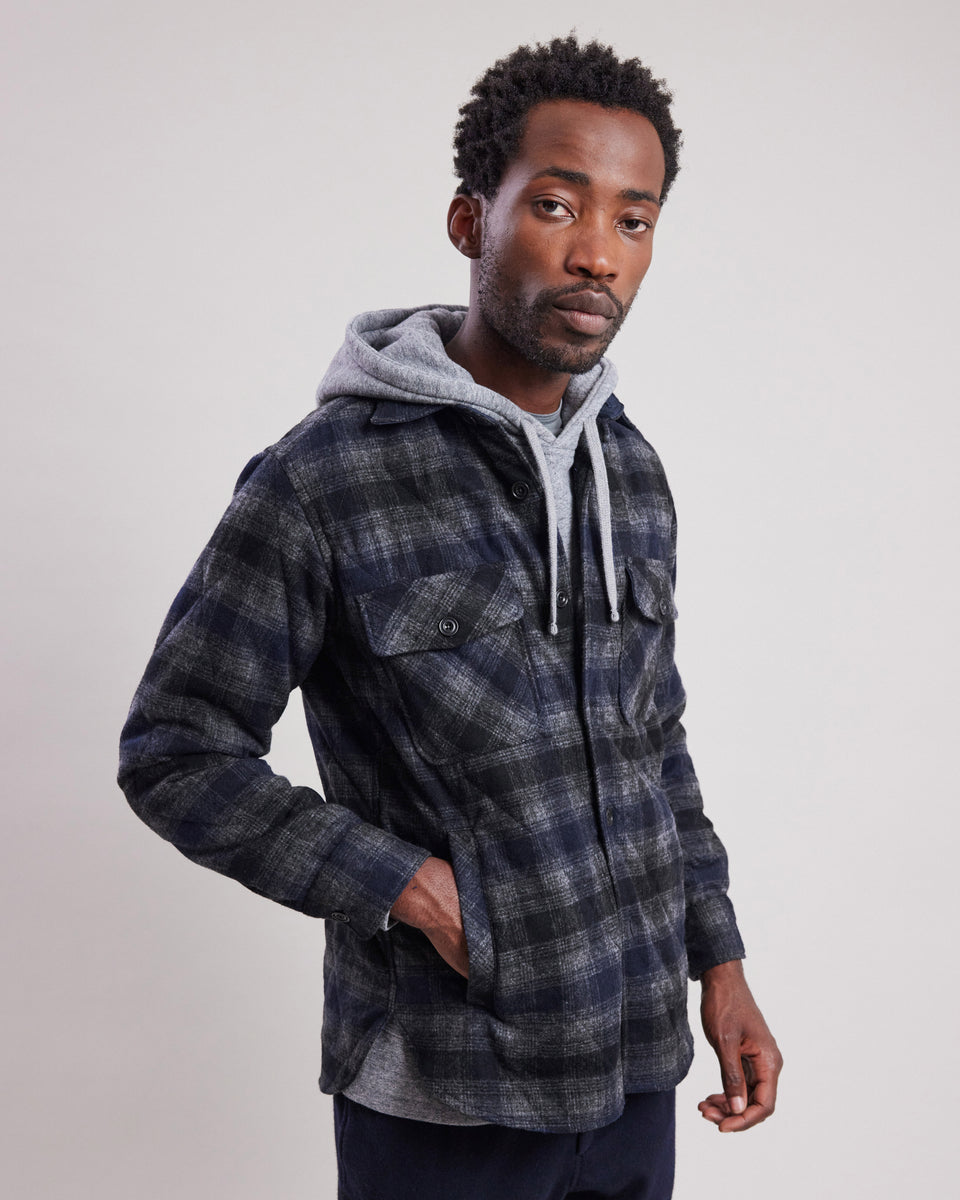 Peter Men's Navy Blue plaid flannel Shirt - Image alternative