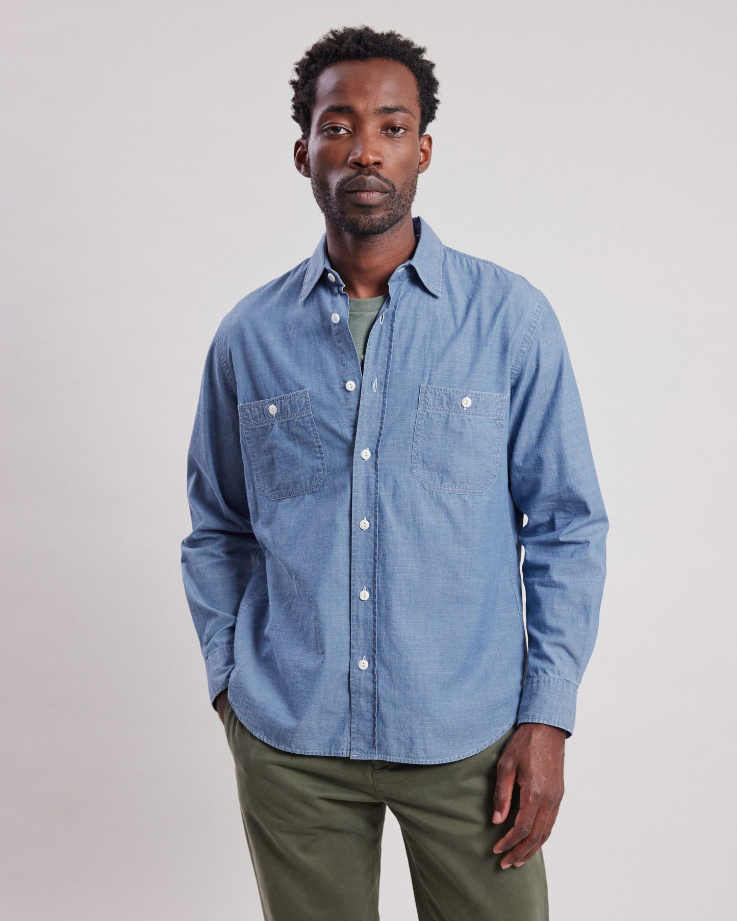 Chemise Homme en chambray léger Bleu Indigo Pocket