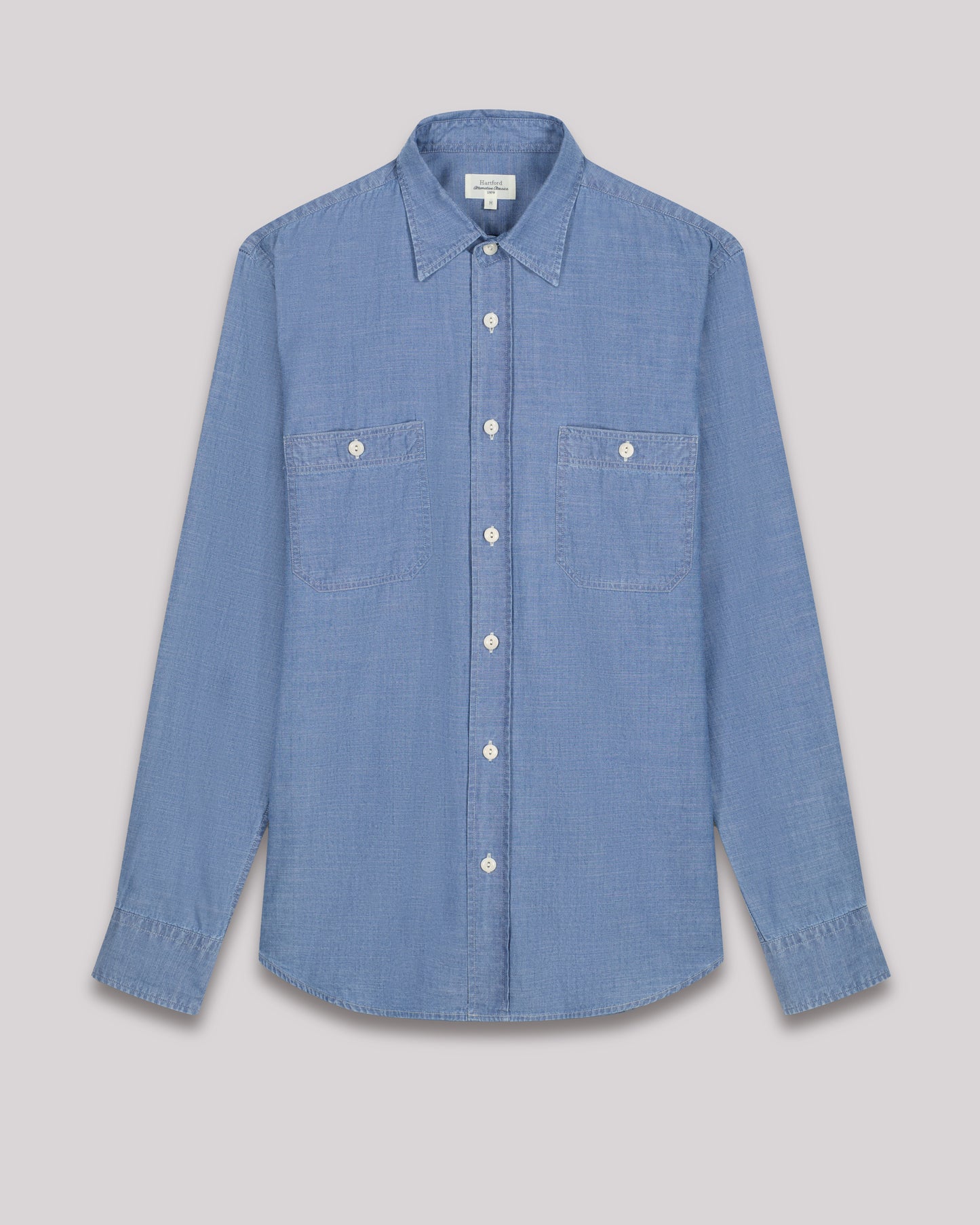 Chemise Homme en chambray léger Bleu Indigo Pocket