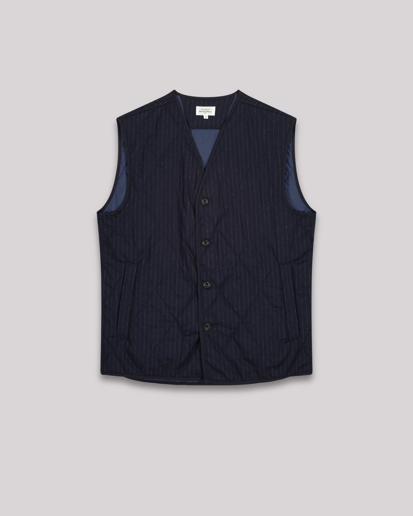 Gilet Homme matelassé en flanelle de laine rayée Bleu Marine Vic