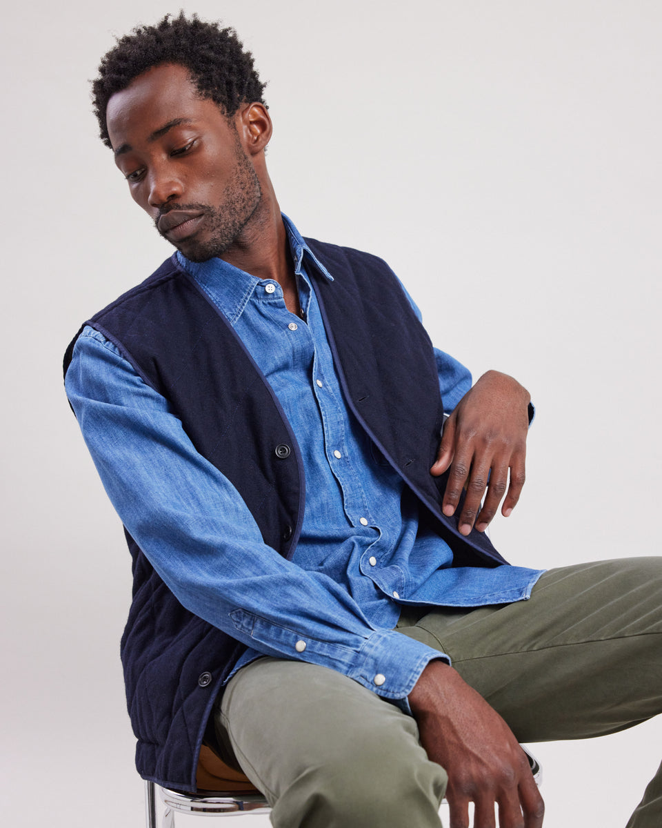 Gilet Homme matelassé en flanelle de laine Bleu Marine Vince - Image principale