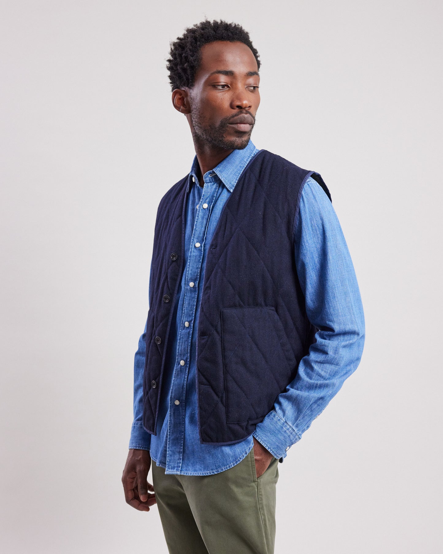 Gilet Homme matelassé en flanelle de laine Bleu Marine Vince