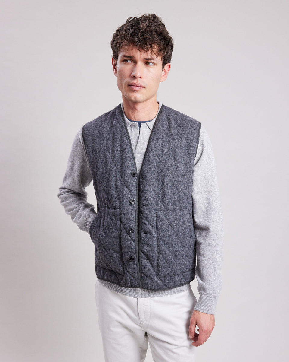 Gilet Homme matelassé en flanelle de laine Gris Vince - Image alternative