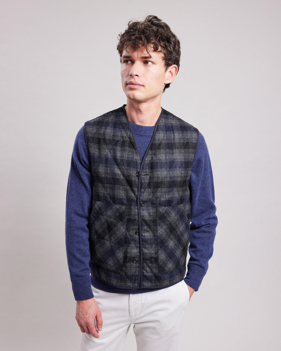 Vince Men's Navy Blue plaid flannel Vest - Image principale