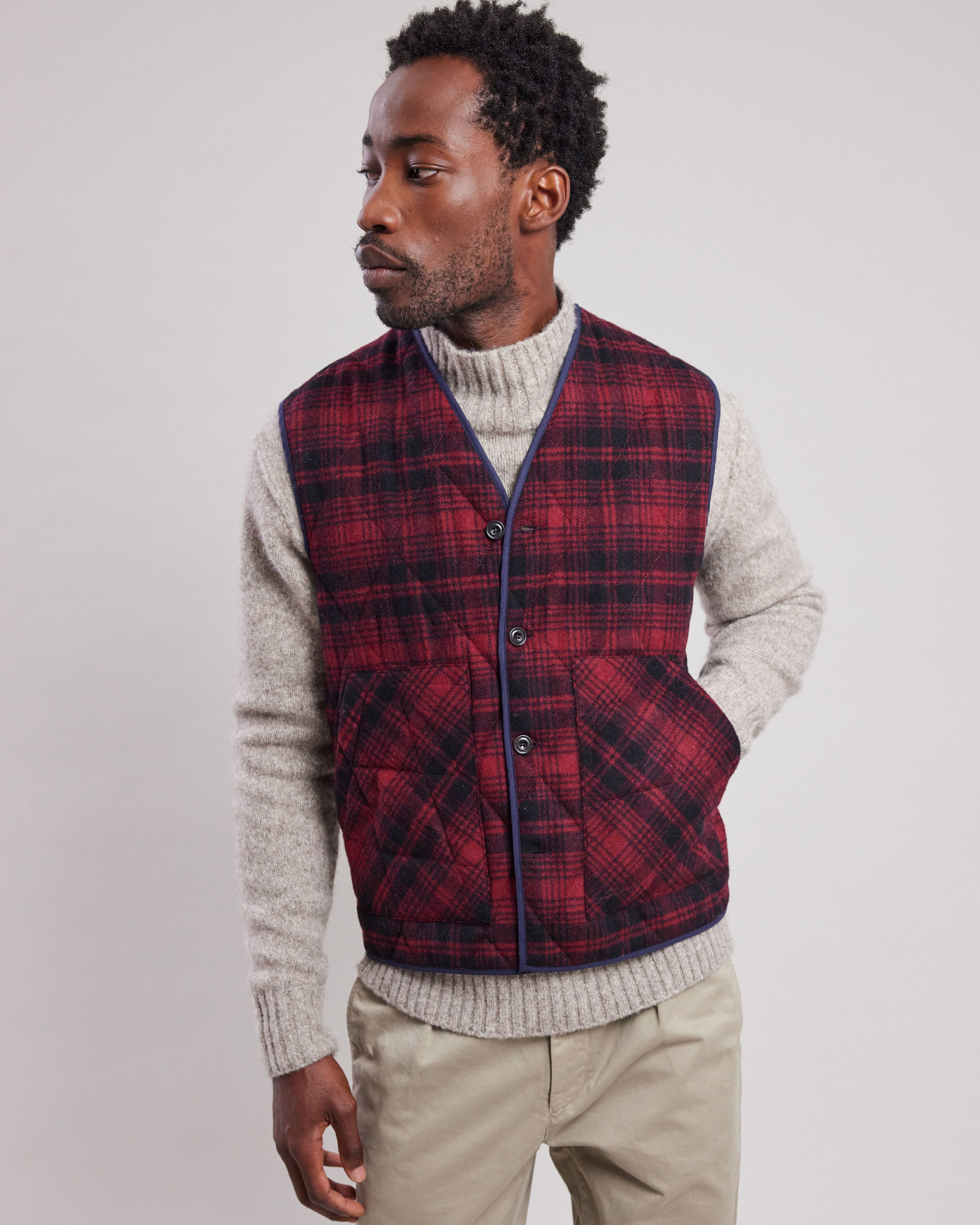 Gilet Homme matelasse en flanelle a carreaux Rouge Vince Gilet Homme Hartford