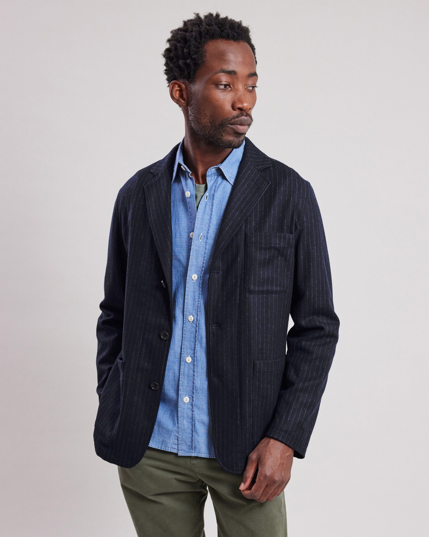 Jonny Men's Navy Blue striped wool flannel Jacket