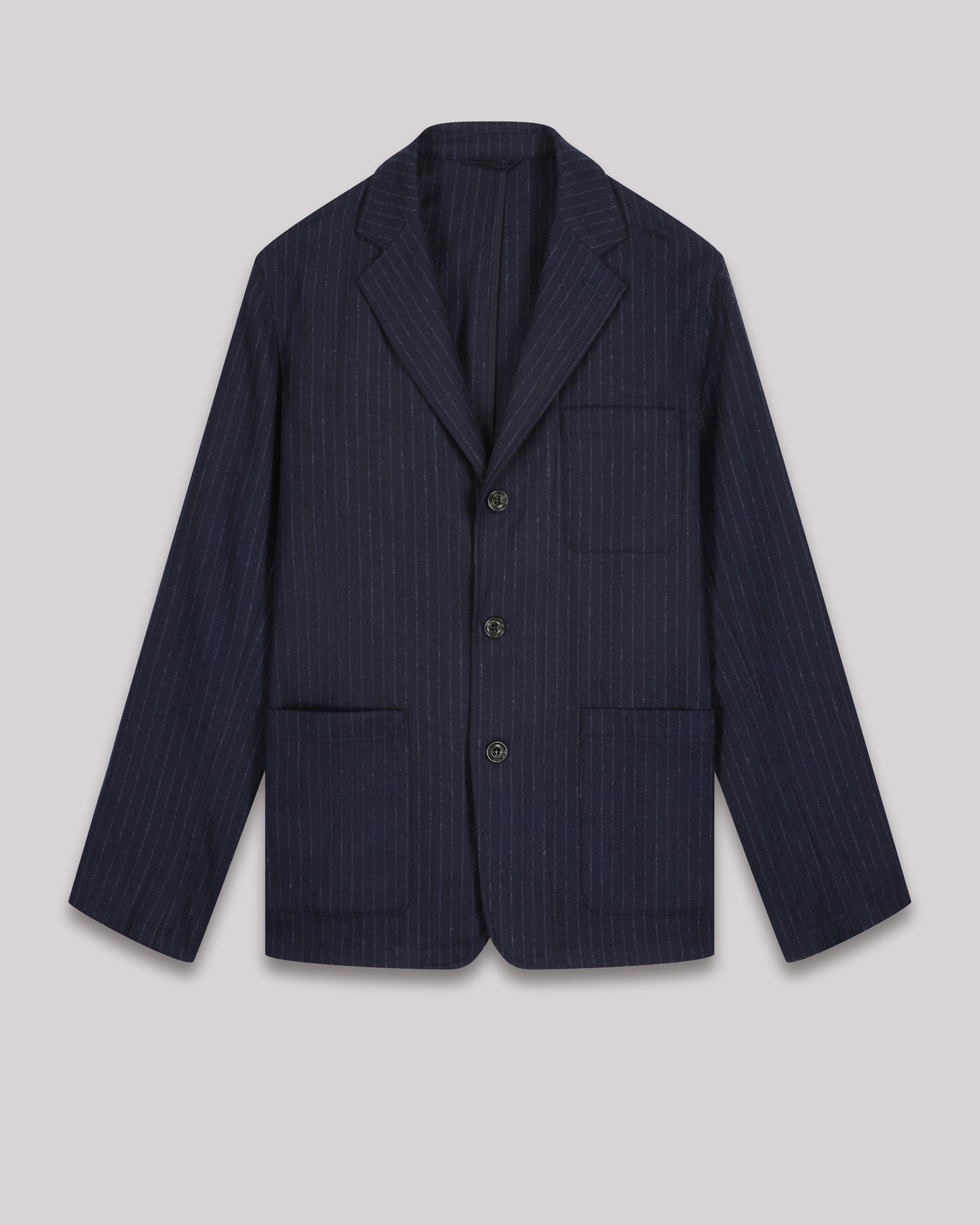 Veste Homme en flanelle de laine rayée Bleu Marine Jonny