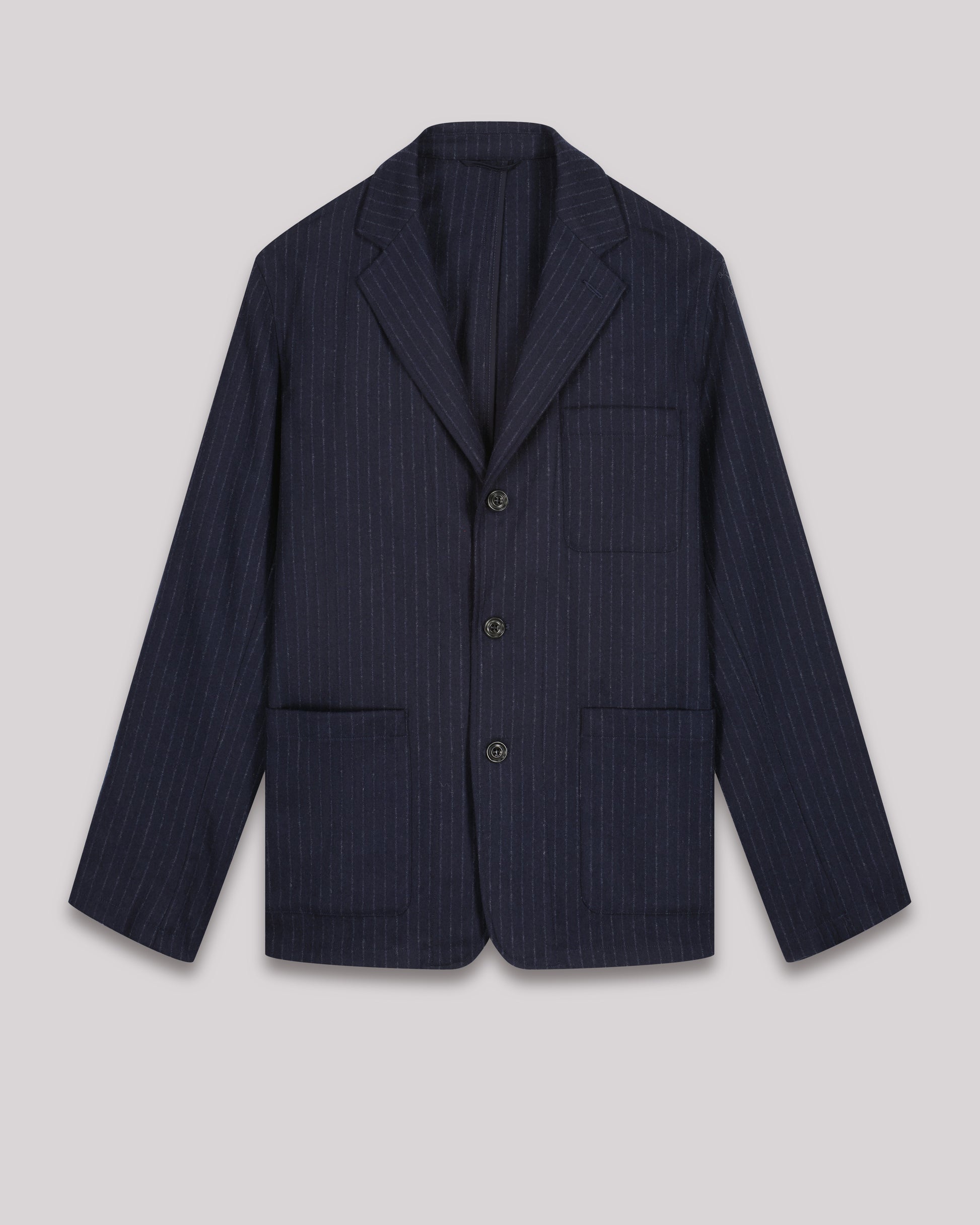 Veste Homme en flanelle de laine rayée Bleu Marine Jonny