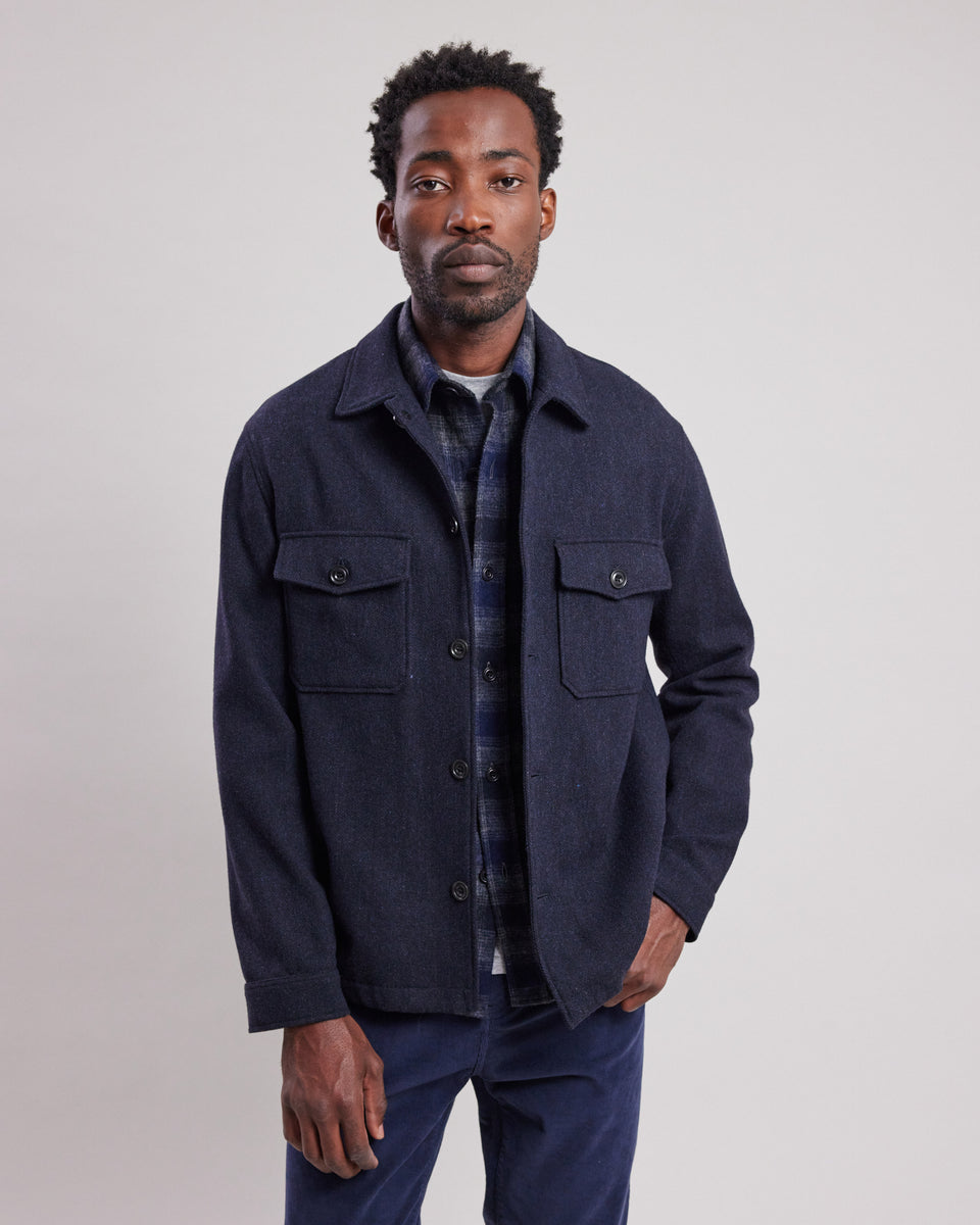 Day Men's Navy Blue plaid flannel Jacket - Image alternative