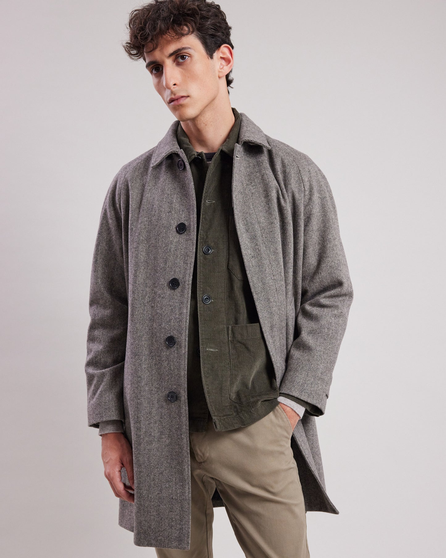 Calvin Men's Brown herringbone wool Coat