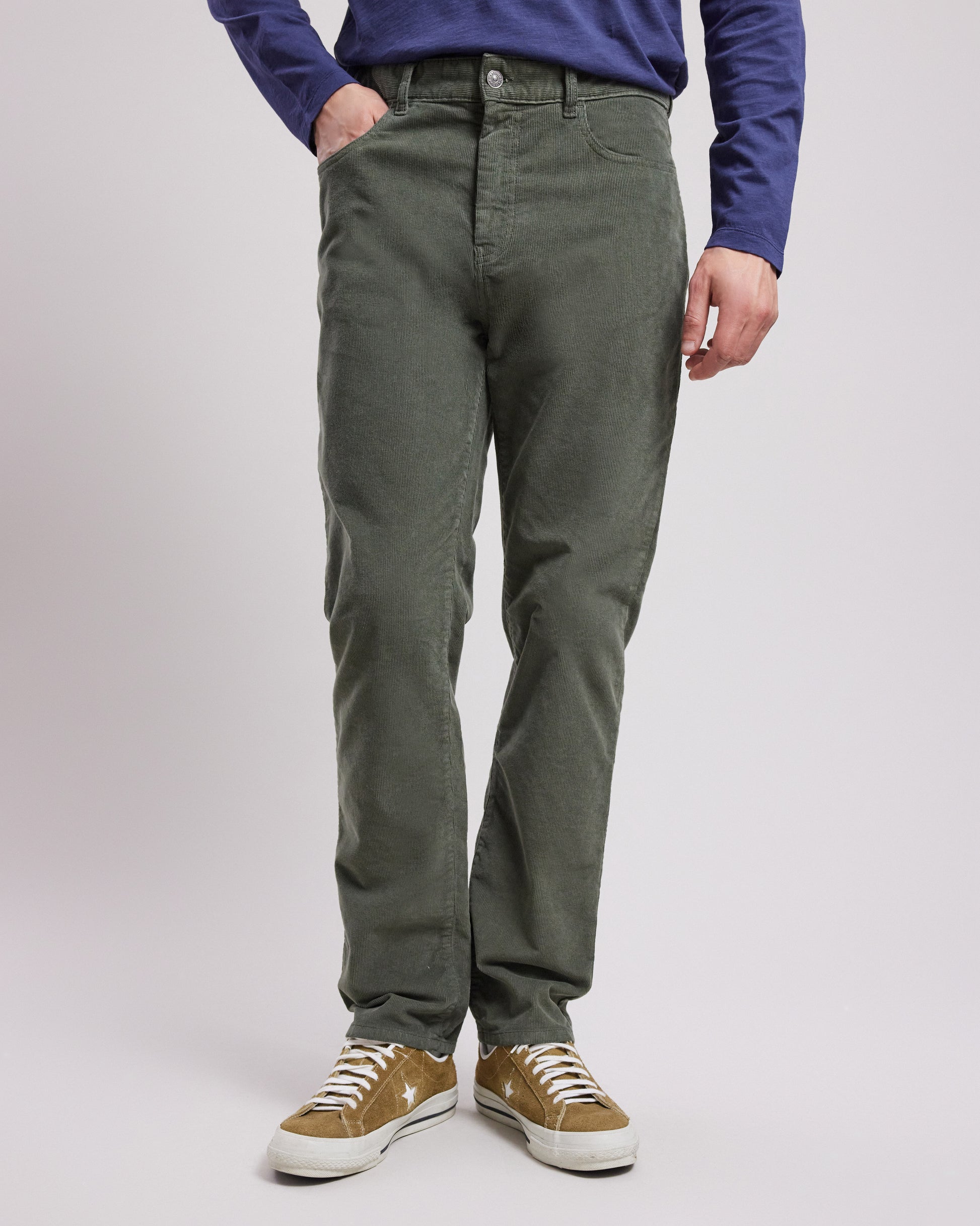 Pantalon Homme en velours côtelé Vert Militaire Tim