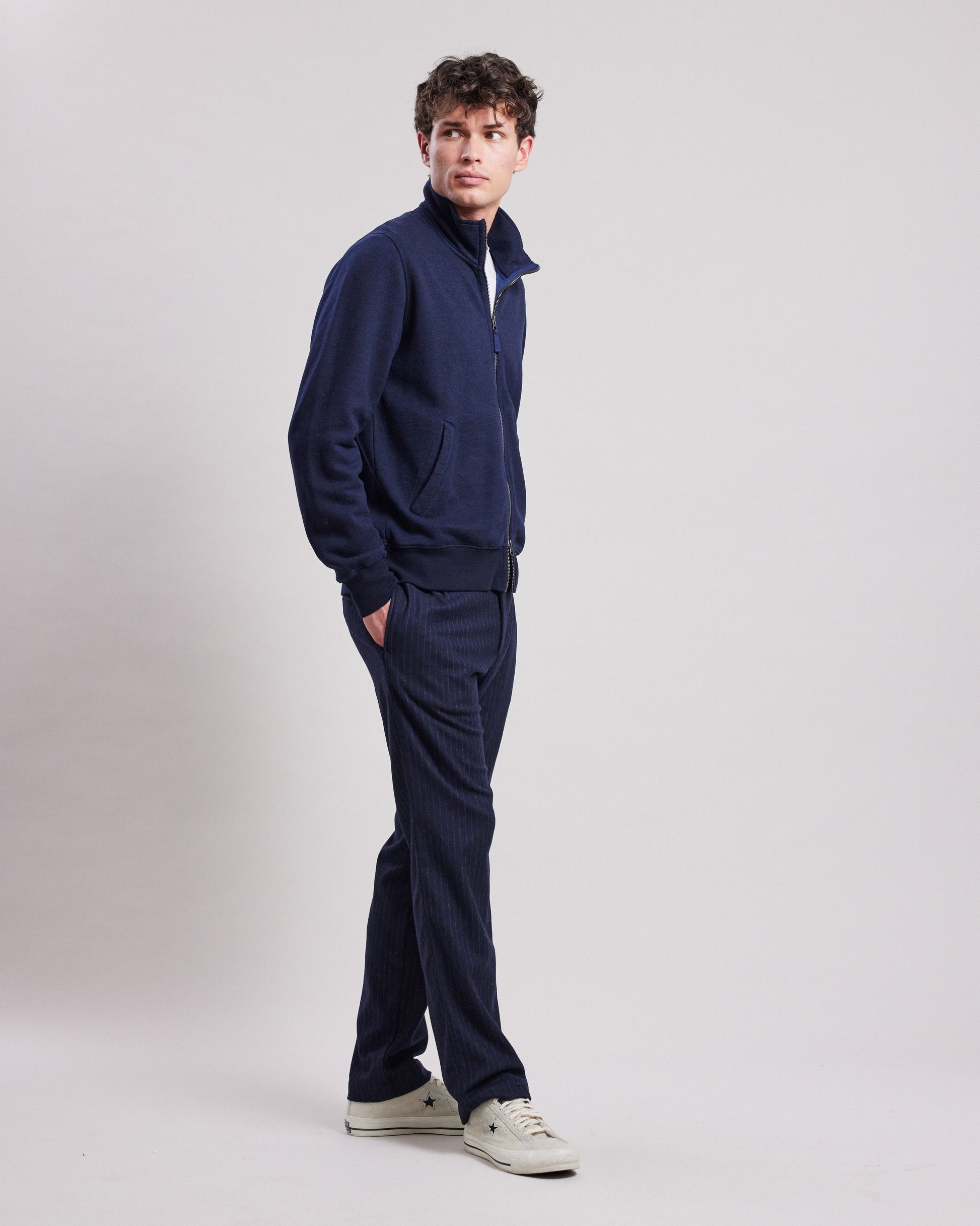 Pantalon Homme en flanelle de laine rayée Bleu Marine Tanker