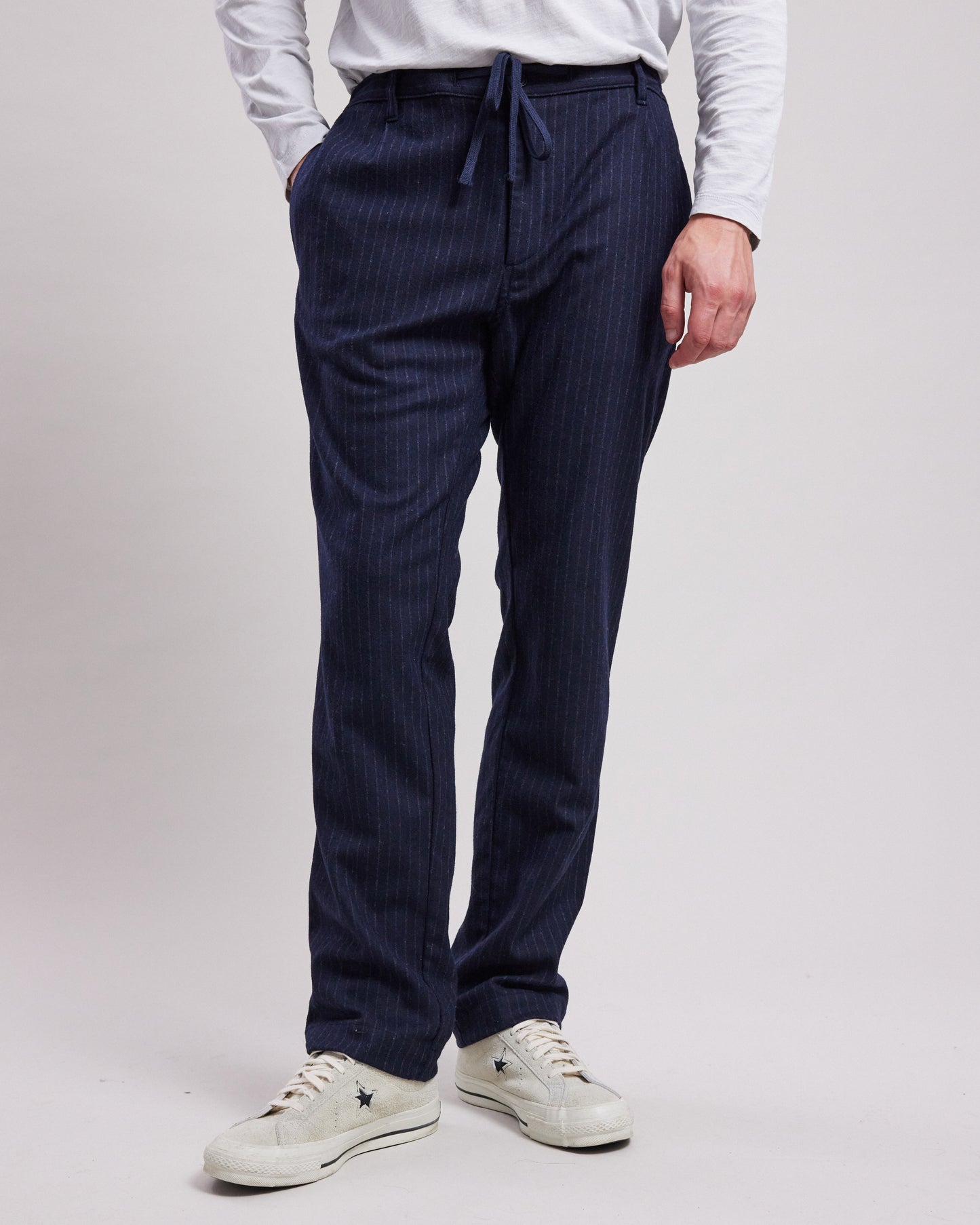 Pantalon Homme en flanelle de laine rayée Bleu Marine Tanker