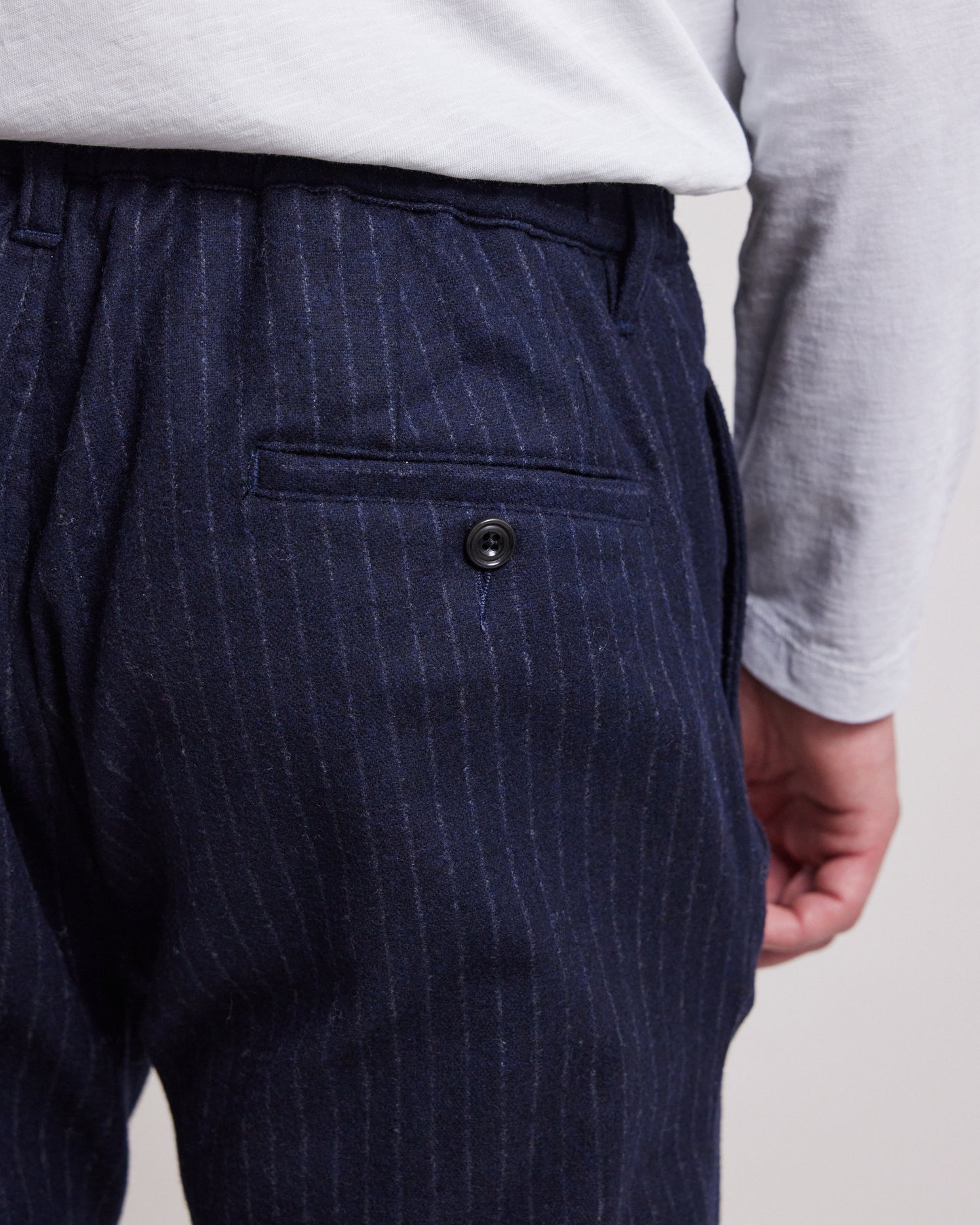 Pantalon Homme en flanelle de laine rayée Bleu Marine Tanker