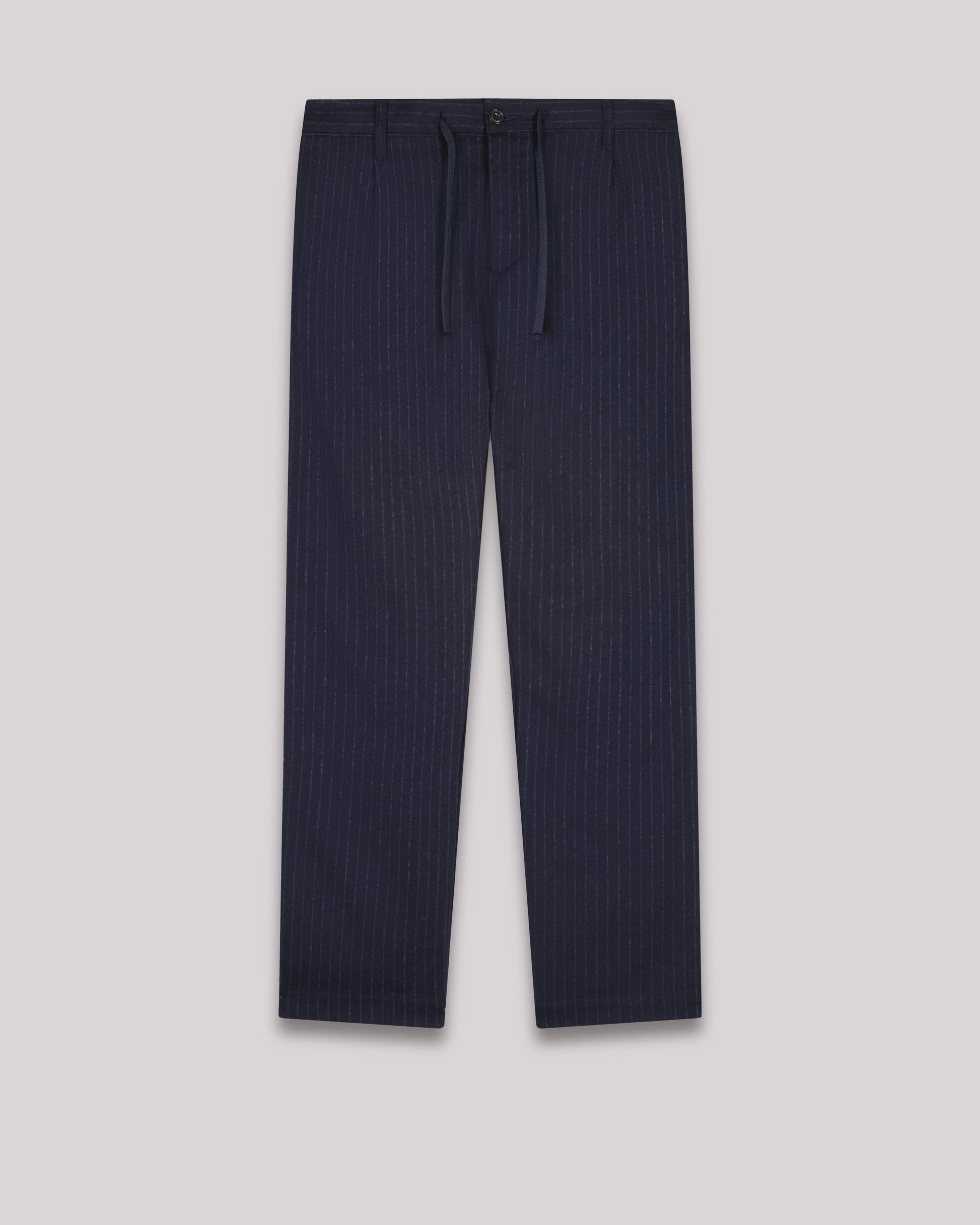 Pantalon Homme en flanelle de laine rayée Bleu Marine Tanker