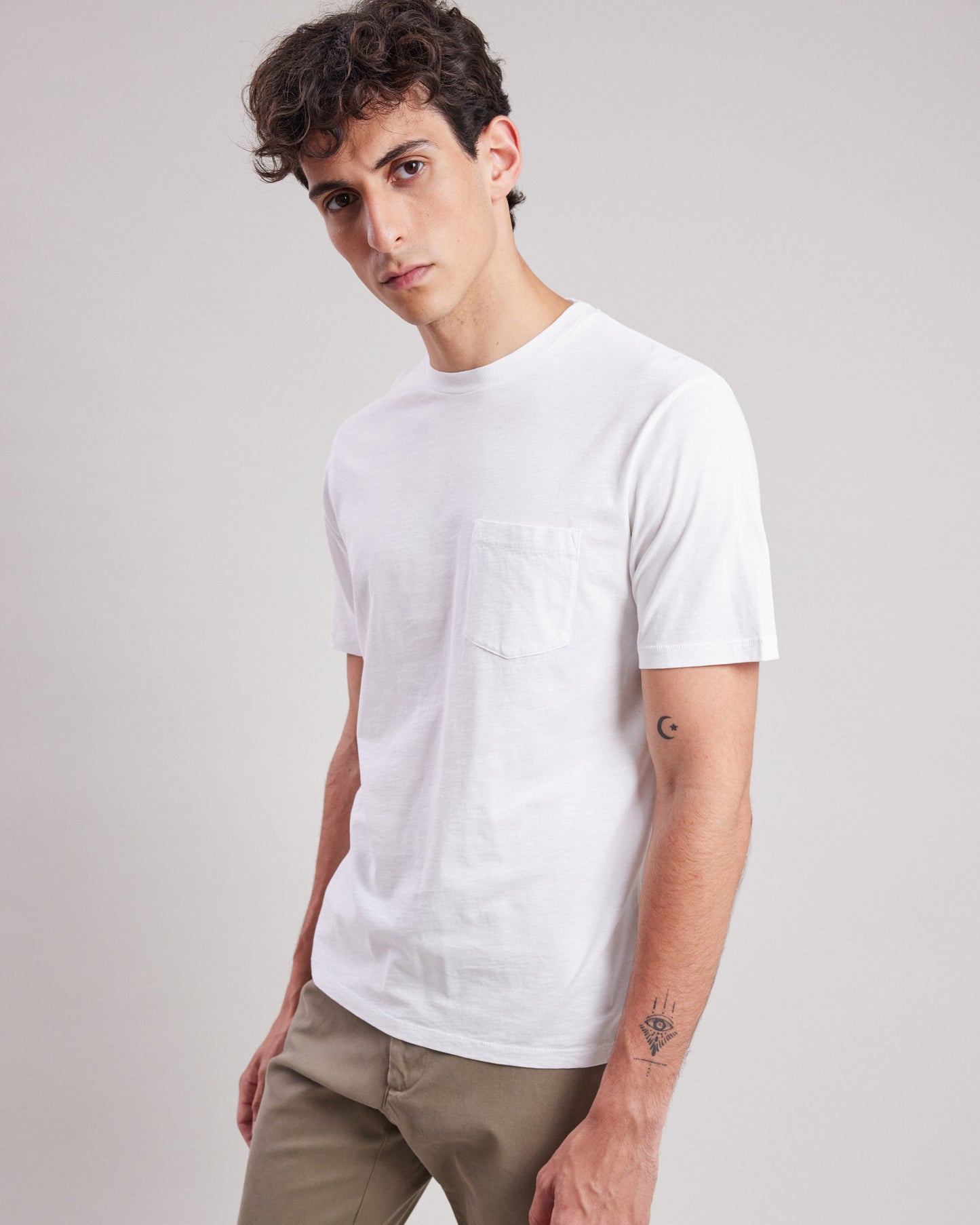 Tee shirt Homme en coton slub Blanc Pocket BC64302-01
