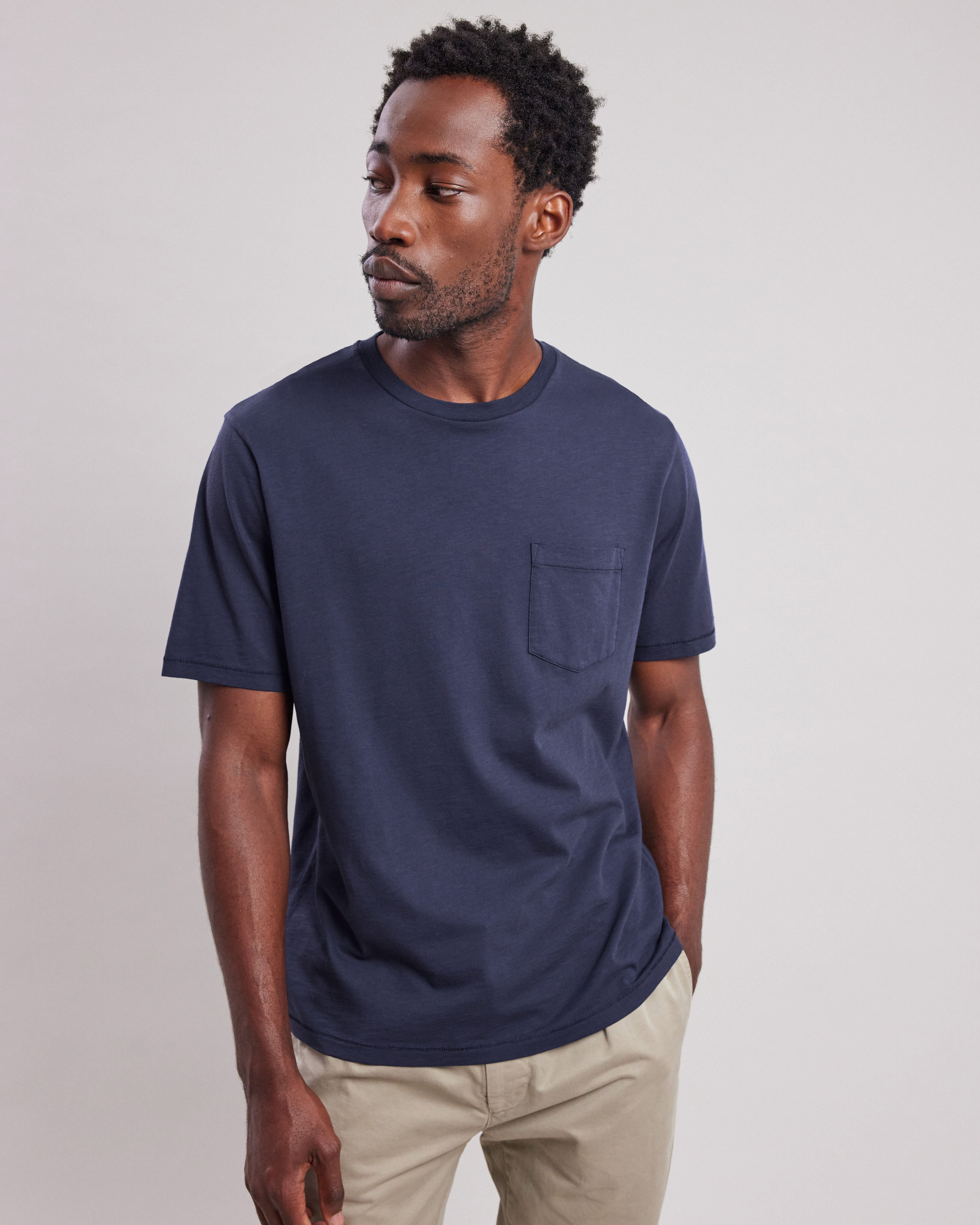 Tee shirt Homme en coton slub Bleu Marine Pocket Tee shirt Homme Hartford