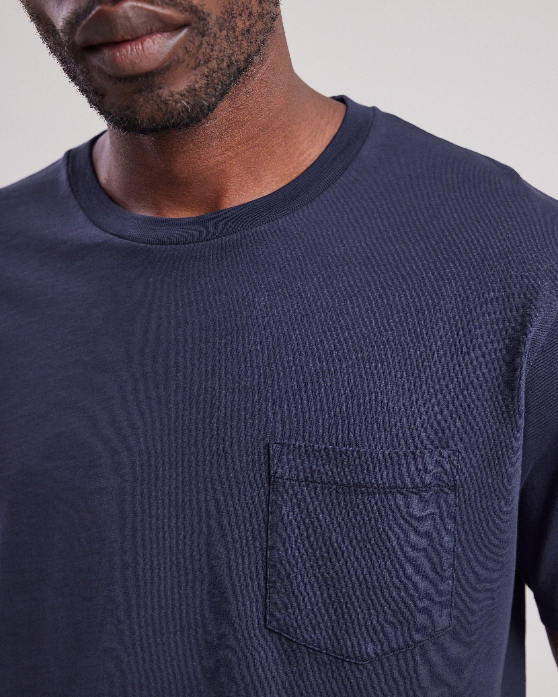 Tee shirt Homme en coton slub Bleu Marine Pocket