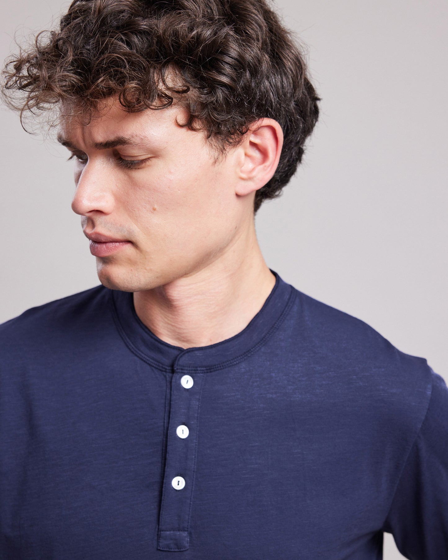 Tee shirt Homme en coton slub Bleu Marine Henley